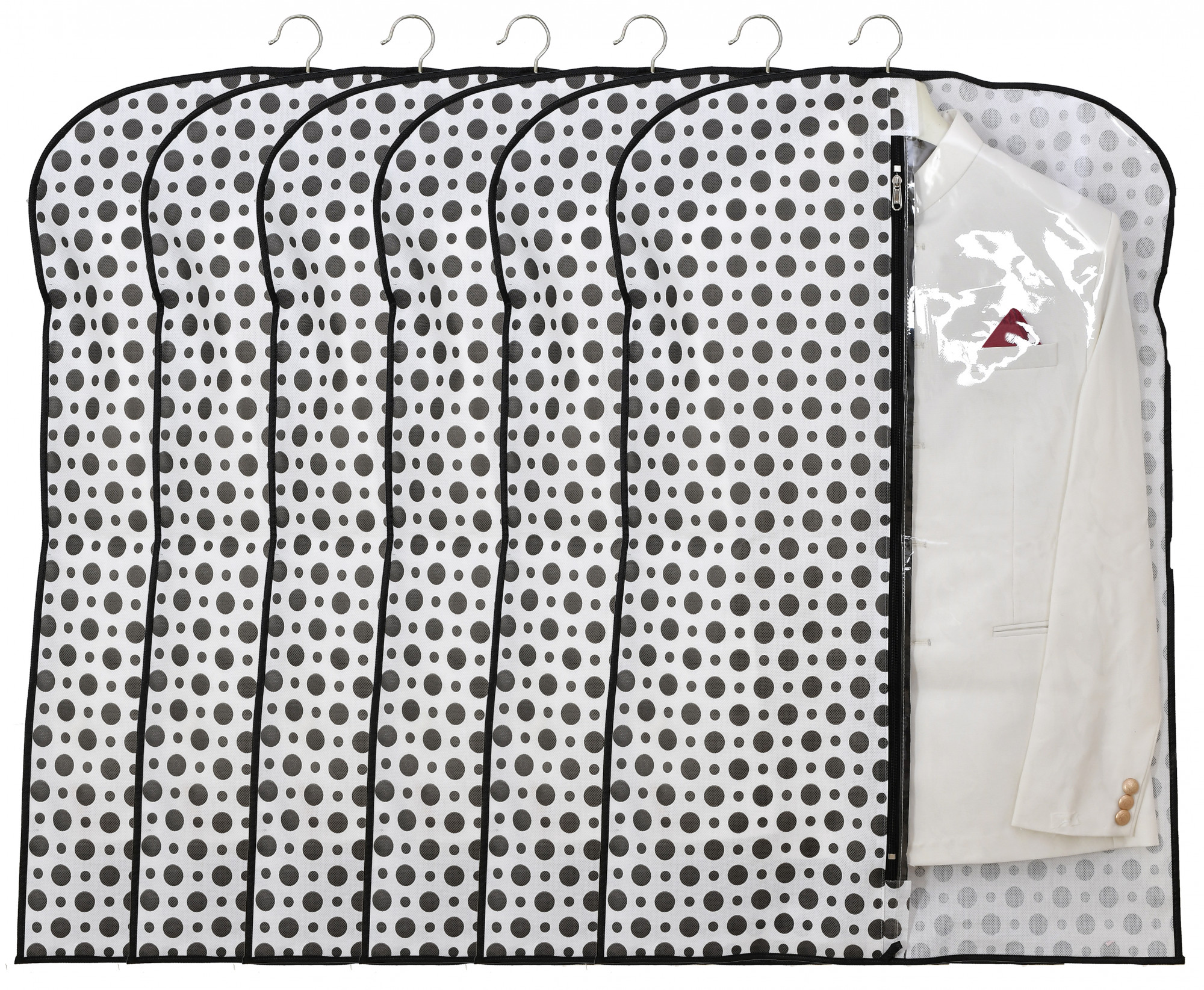 Kuber Industries Polka Dots Printed Half Transparent Non Woven Men's Coat Blazer Cover (Black & White) -KUBMART874
