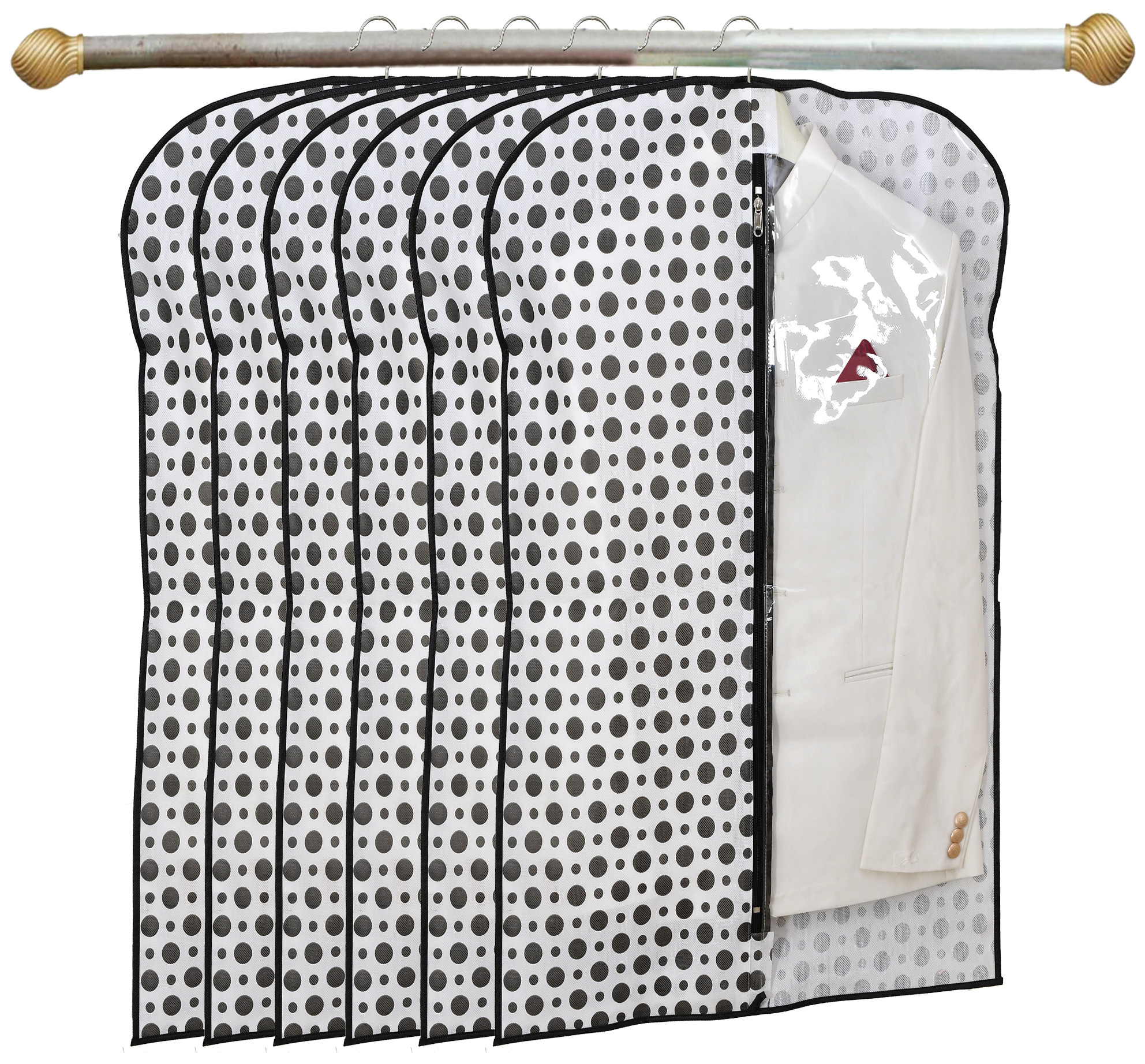 Kuber Industries Polka Dots Printed Half Transparent Non Woven Men's Coat Blazer Cover (Black & White)-KUBMART882