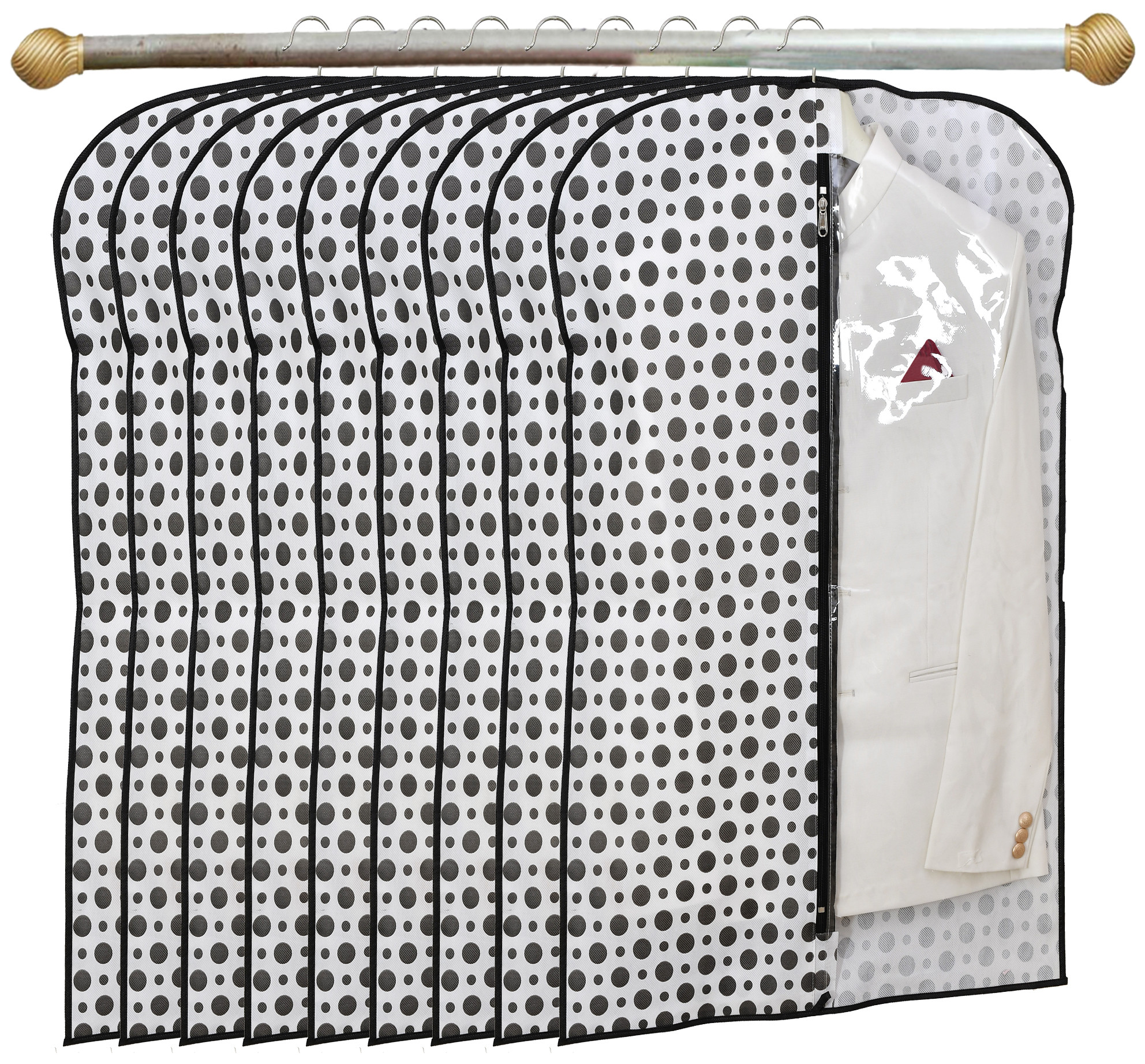 Kuber Industries Polka Dots Printed Half Transparent Non Woven Men's Coat Blazer Cover (Black & White)-KUBMART882