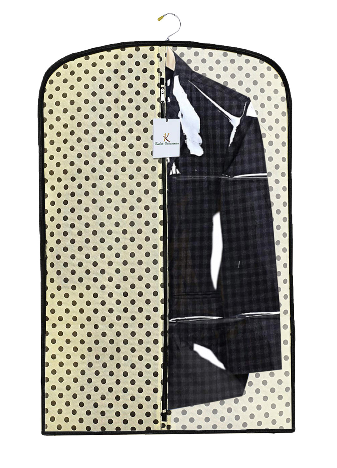 Kuber Industries Polka Dots Printed Half Transparent Non Woven Men's Coat Blazer Cover (Cream)  -CTKTC41993