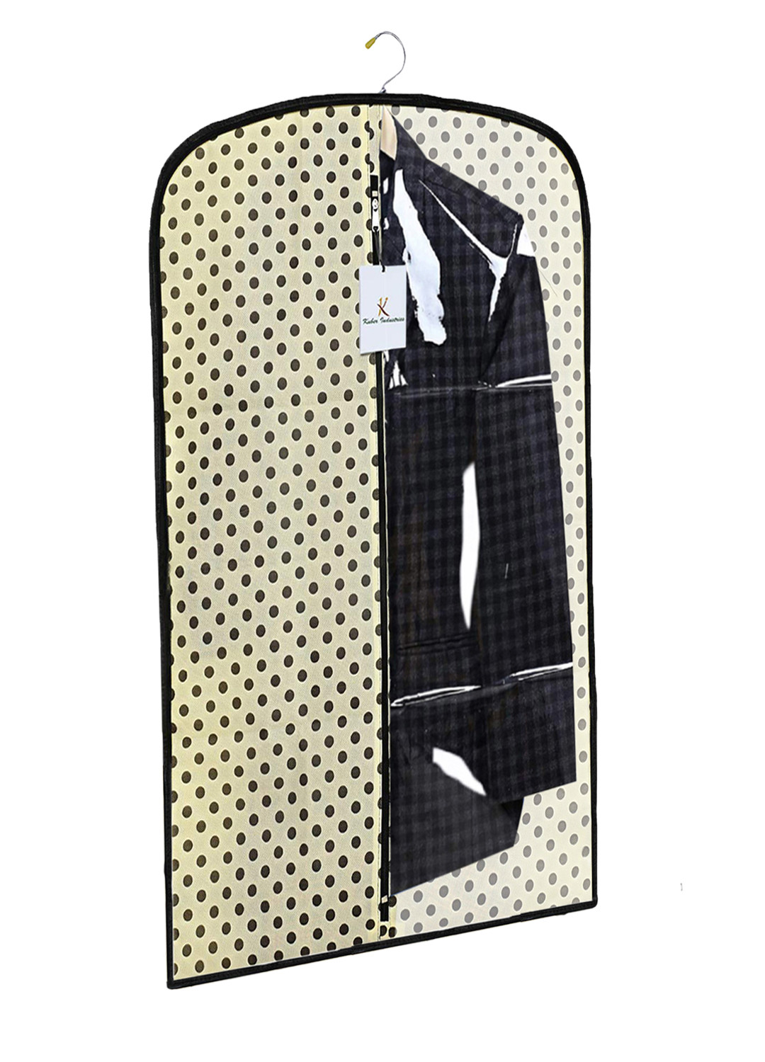 Kuber Industries Polka Dots Printed Half Transparent Non Woven Men's Coat Blazer Cover (Cream)  -CTKTC41993