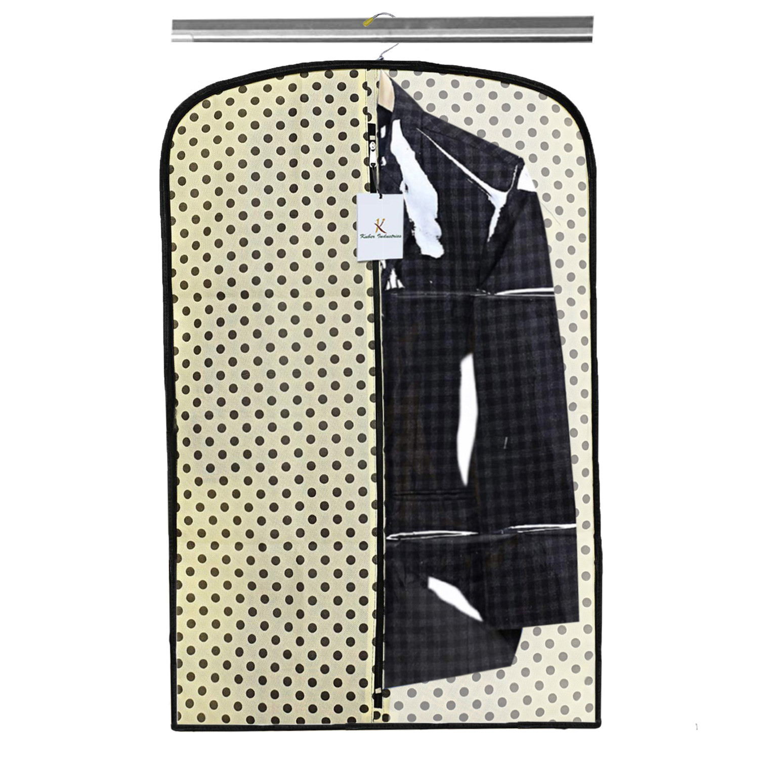 Kuber Industries Polka Dots Printed Half Transparent Non Woven Men's Coat Blazer Cover (Cream)  -CTKTC41993