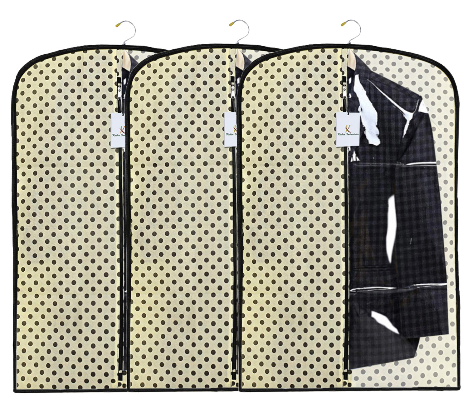 Kuber Industries Polka Dots Printed Half Transparent Non Woven Men's Coat Blazer Cover (Cream)  -CTKTC41993
