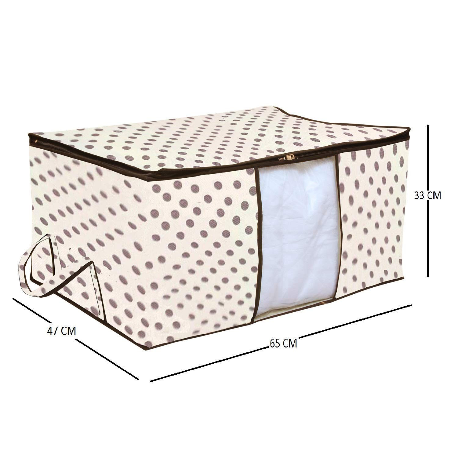 Kuber Industries Polka Dots Printed Non Woven Saree Cover And Underbed Storage Bag, Cloth Organizer For Storage, Blanket Cover Combo Set (Ivory) -CTKTC38643