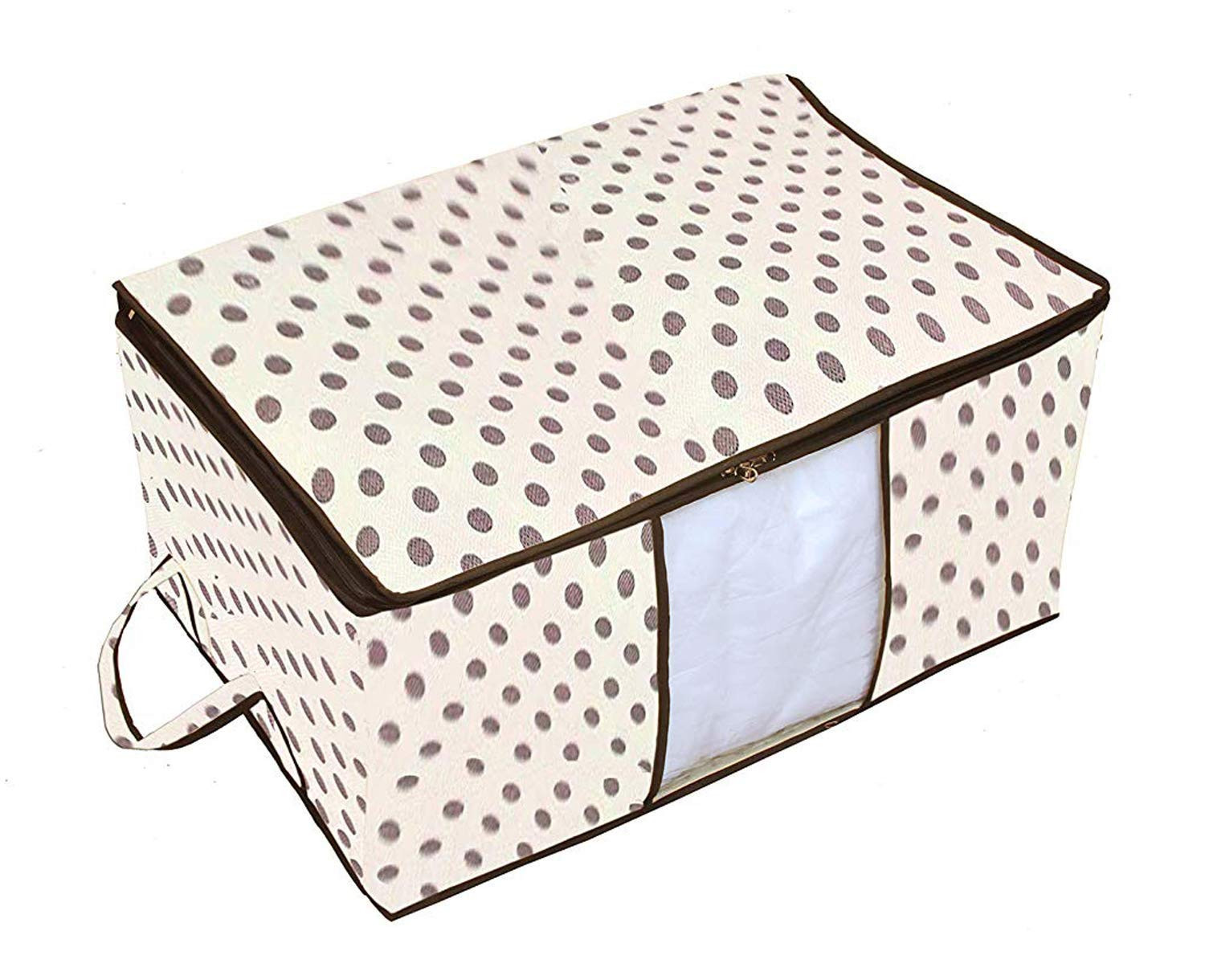 Kuber Industries Polka Dots Printed Non Woven Saree Cover And Underbed Storage Bag, Cloth Organizer For Storage, Blanket Cover Combo Set (Ivory) -CTKTC38643