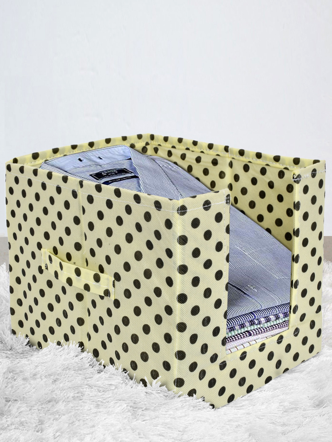 Kuber Industries Polka Print Non Woven Shirt Stacker/Shirt Organizer Wardrobe Organizer (Ivory)-KUBMART1608