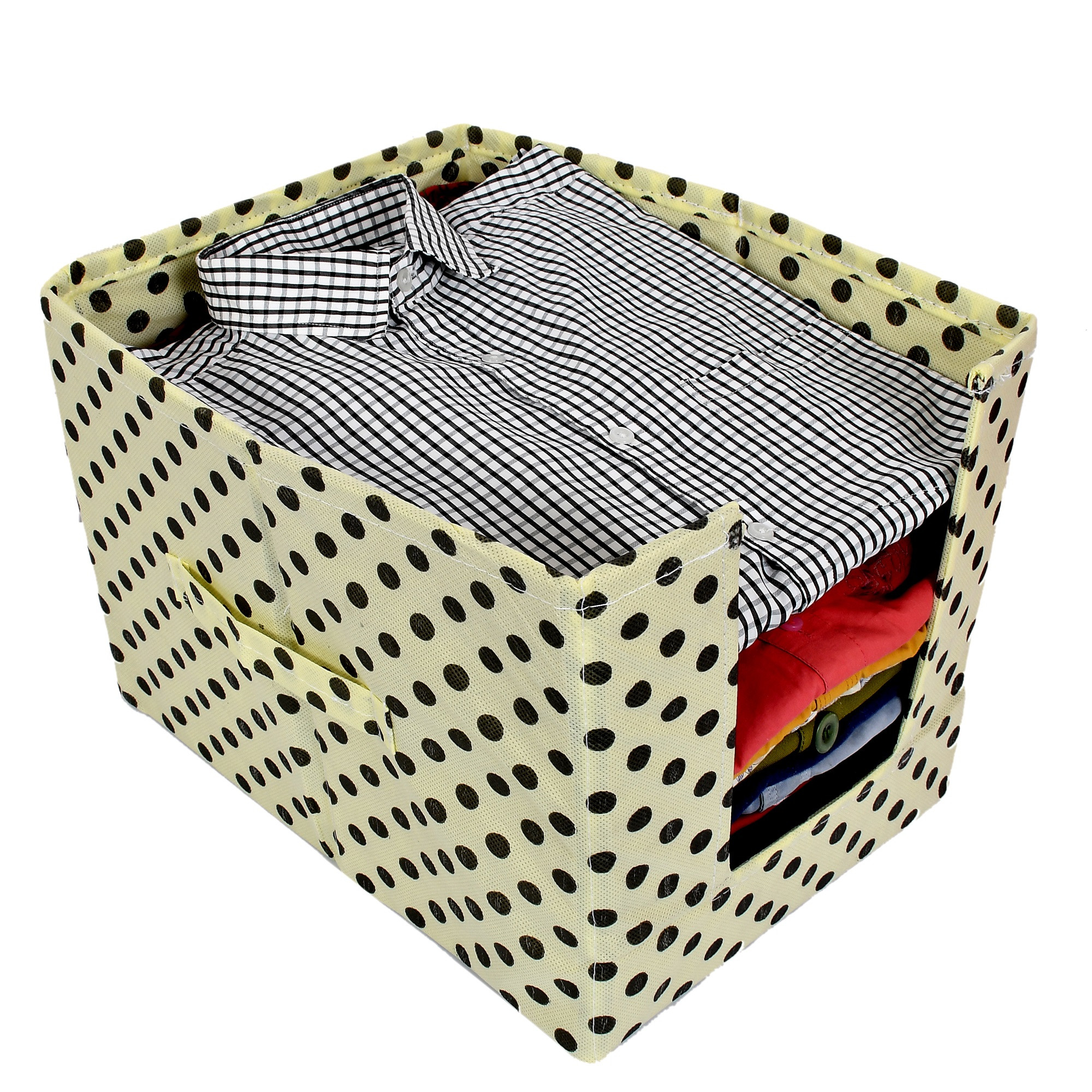 Kuber Industries Polka Print Non Woven Shirt Stacker/Shirt Organizer Wardrobe Organizer (Ivory)-KUBMART1608