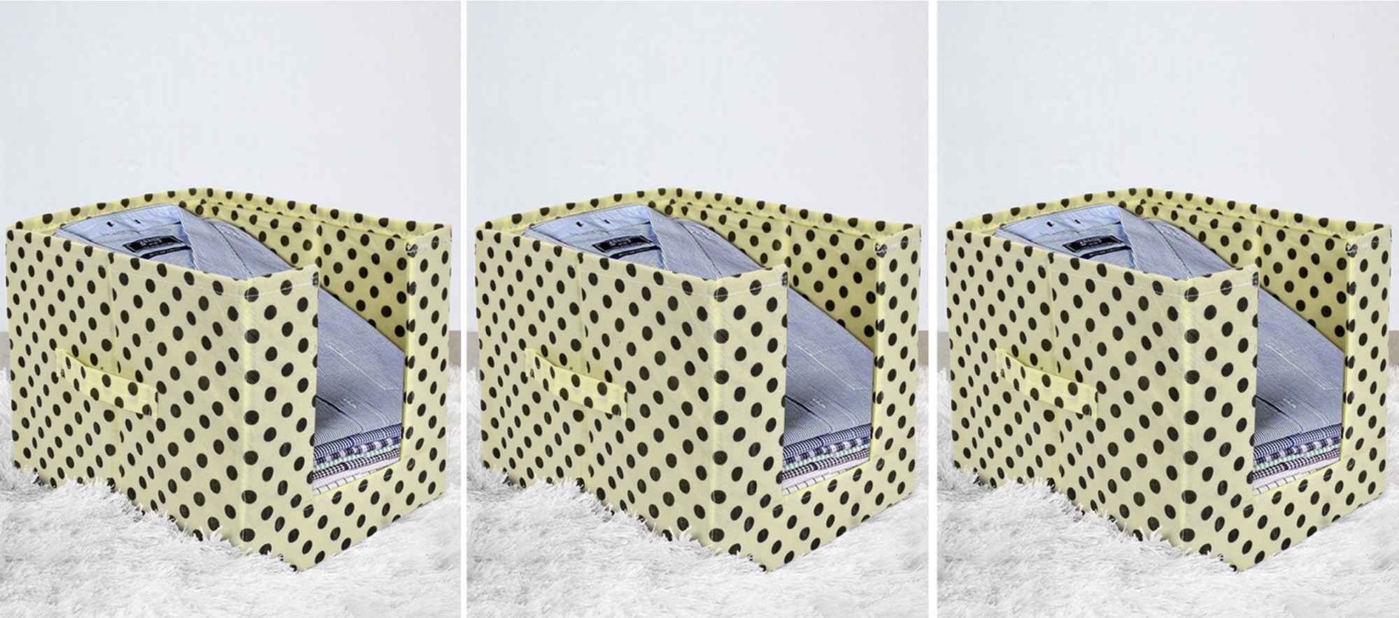 Kuber Industries Polka Print Non Woven Shirt Stacker/Shirt Organizer Wardrobe Organizer (Ivory)-KUBMART1608