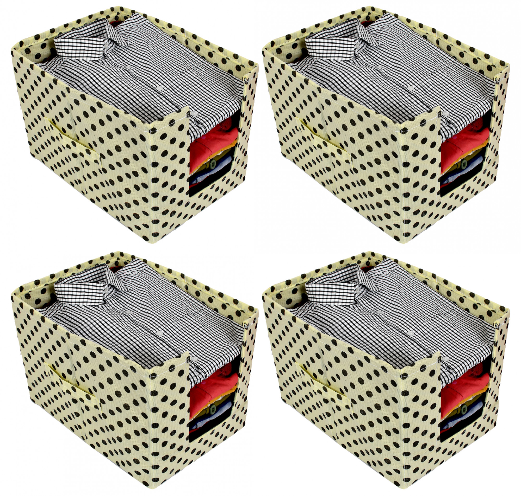 Kuber Industries Polka Print Non Woven Shirt Stacker/Shirt Organizer Wardrobe Organizer (Ivory)-KUBMART1608