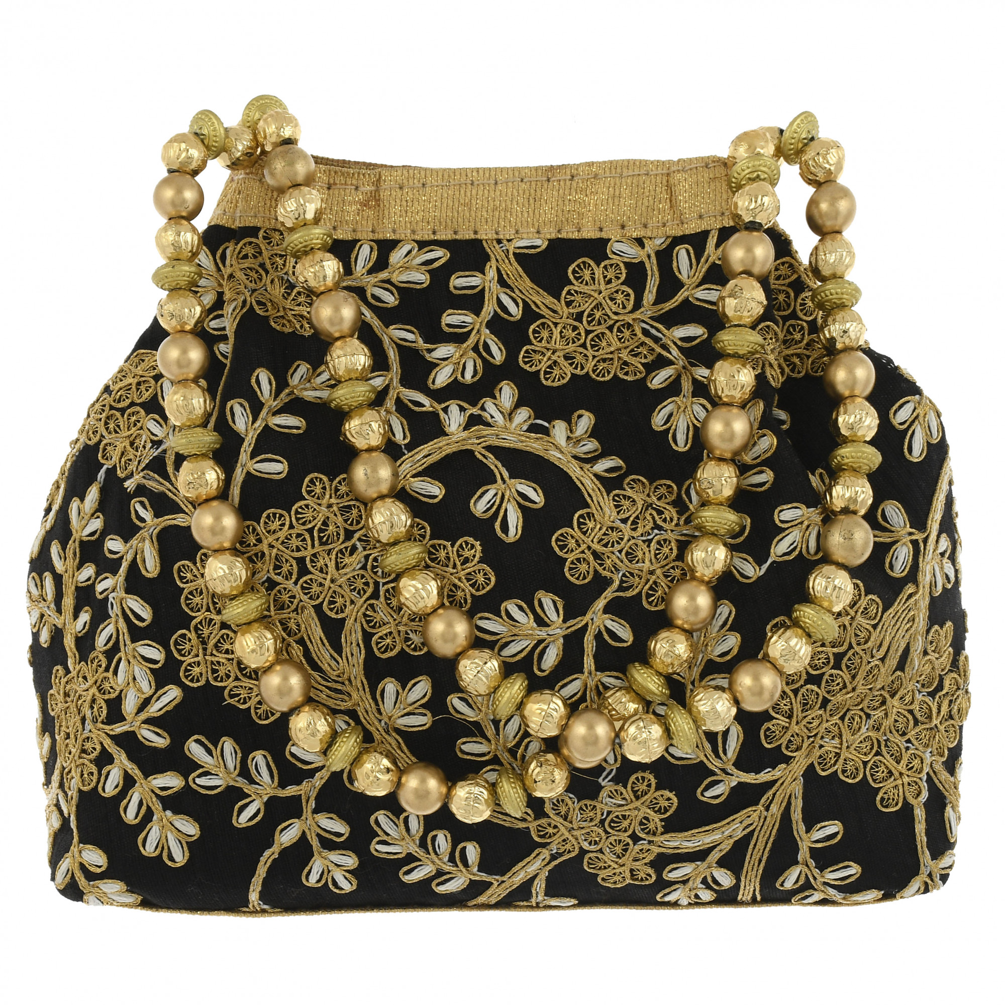 Kuber Industries Polyester 2 Pieces Embroidered Potli Batwa Pouch Bag for Women (Peach & Black)