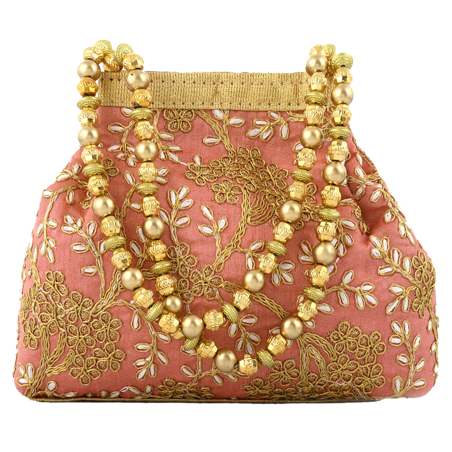 Kuber Industries Polyester 2 Pieces Embroidered Potli Batwa Pouch Bag for Women (Peach & Grey)