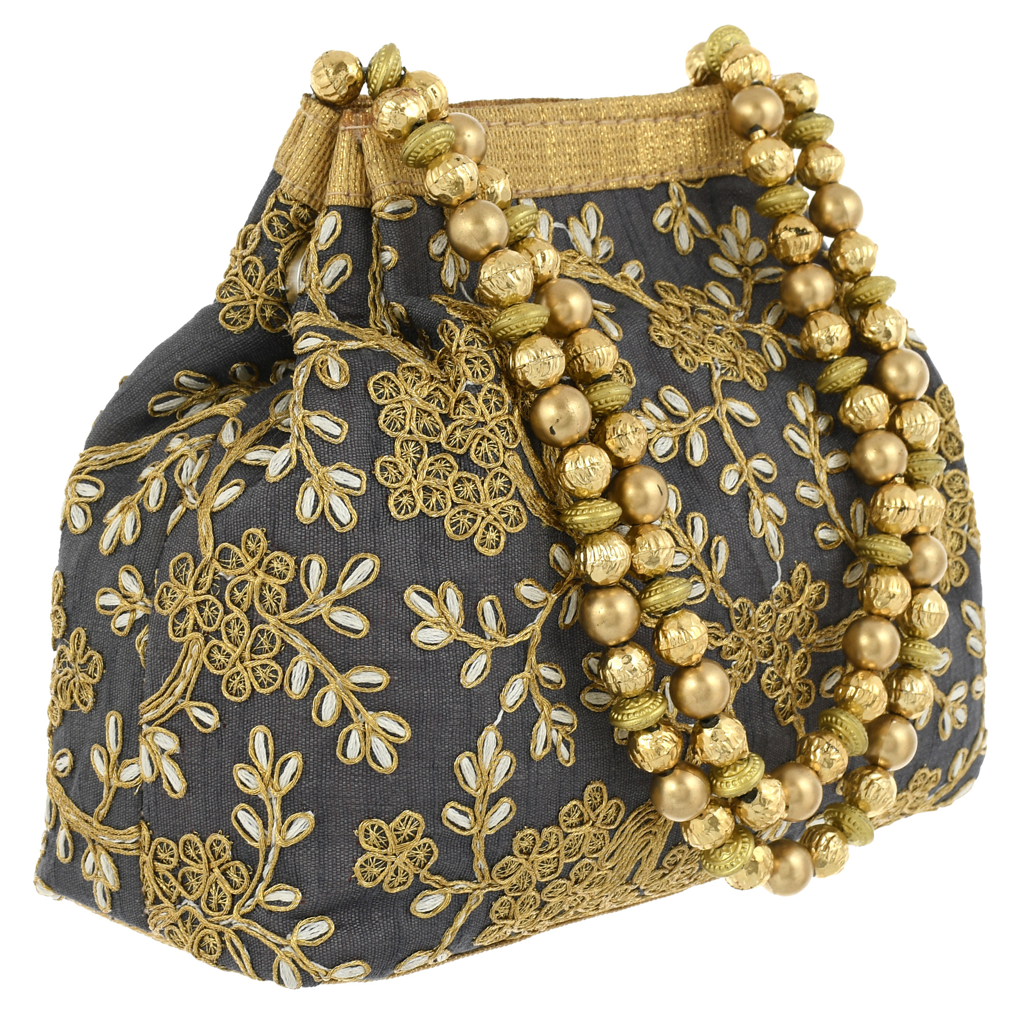 Kuber Industries Polyester 2 Pieces Embroidered Potli Batwa Pouch Bag for Women (Peach & Grey)