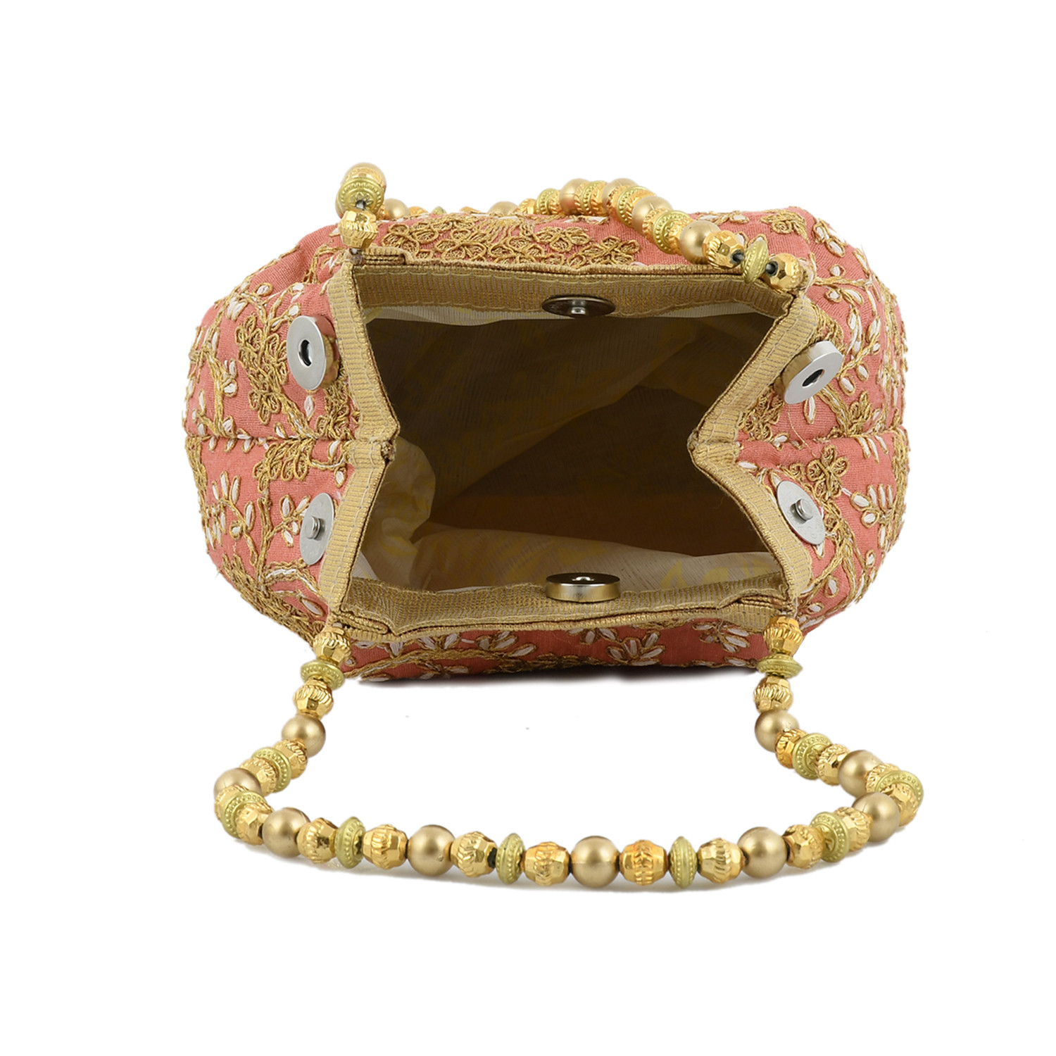 Kuber Industries Polyester 2 Pieces Embroidered Potli Batwa Pouch Bag for Women (Peach & Grey)