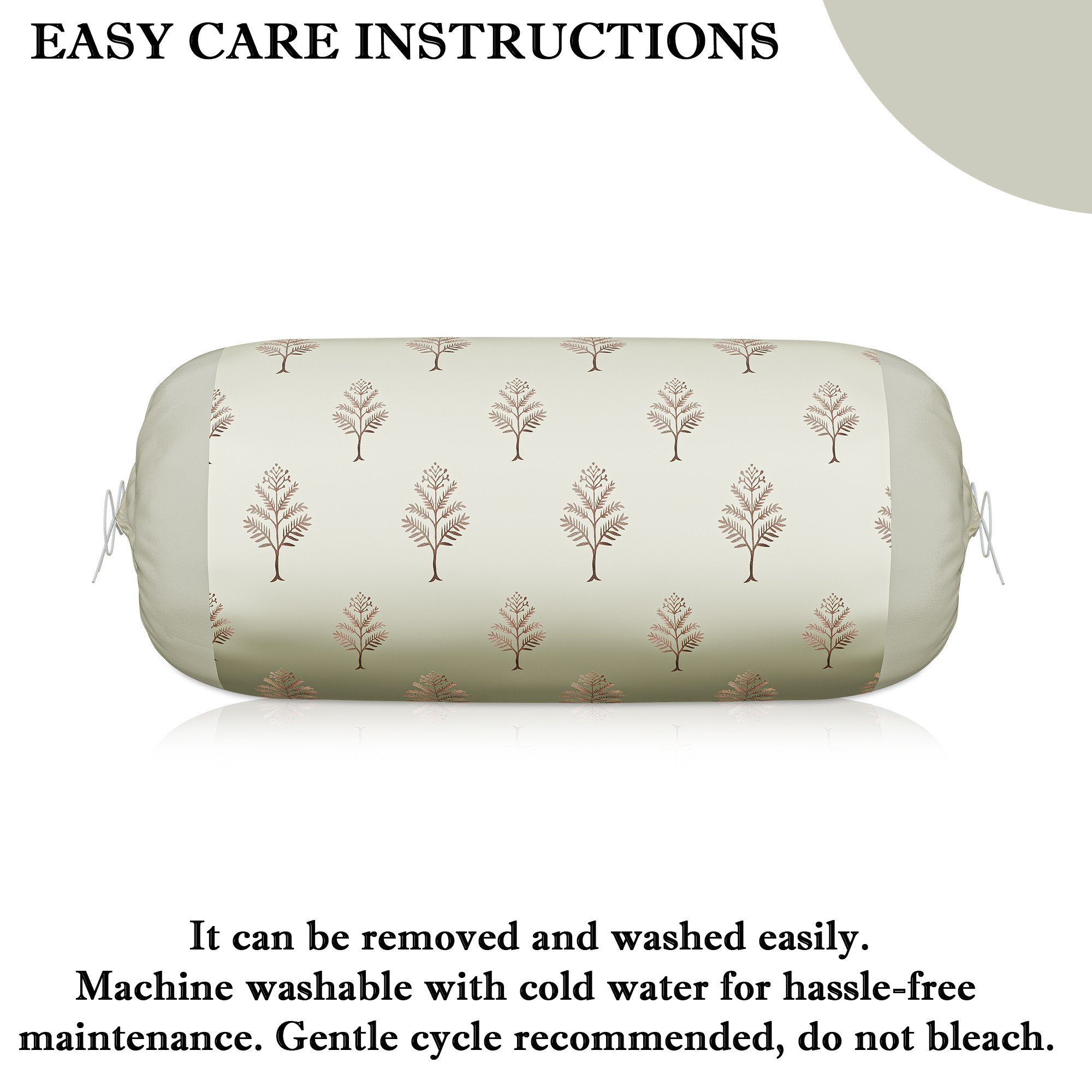 Kuber Industries Polyester Bolster Cover  with Drawstring Closure for Living Room  Diwan and Bedside Round Masand Pillow Cover for Home Decor and Lounge Use  Golden Tree - Cream