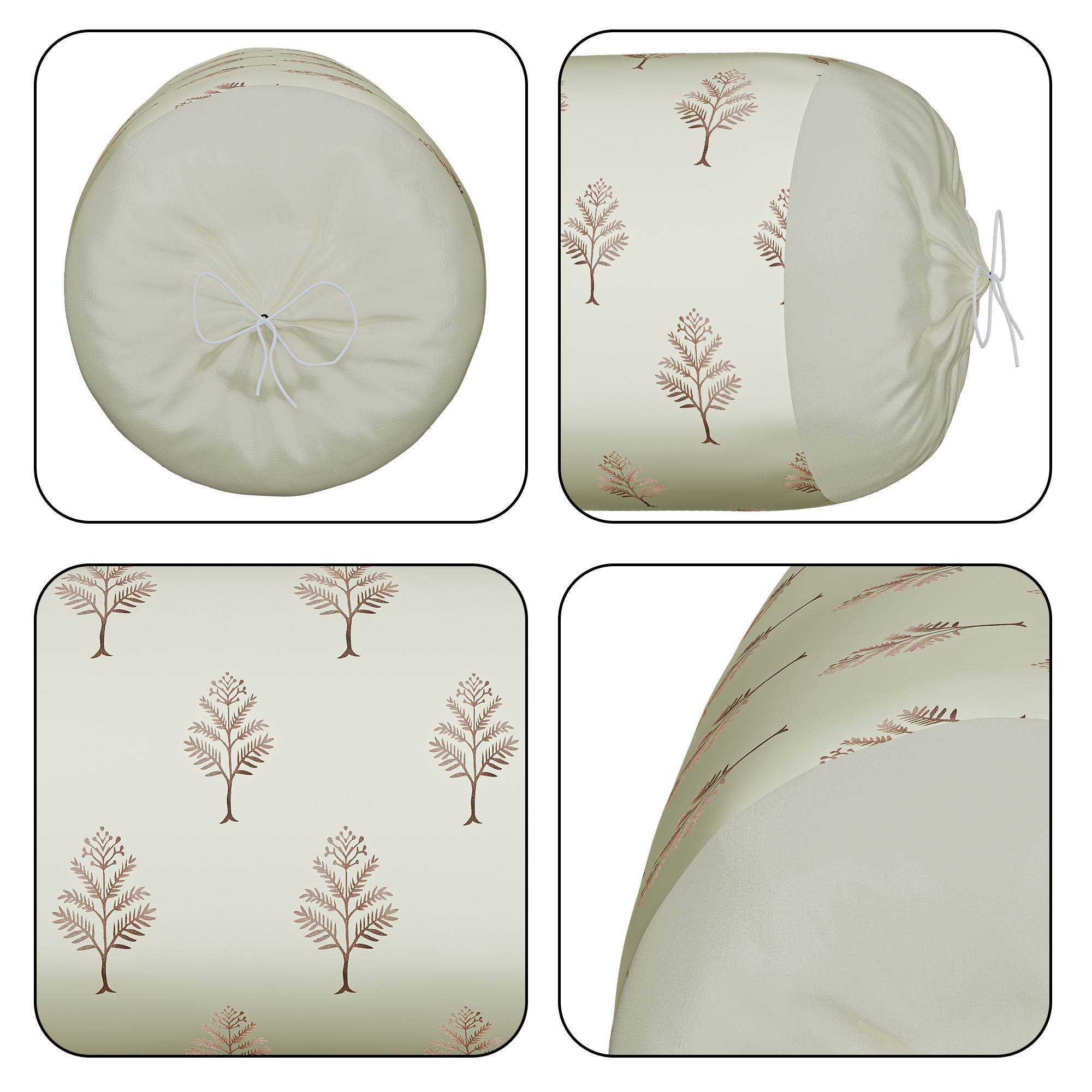 Kuber Industries Polyester Bolster Cover  with Drawstring Closure for Living Room  Diwan and Bedside Round Masand Pillow Cover for Home Decor and Lounge Use  Golden Tree - Cream