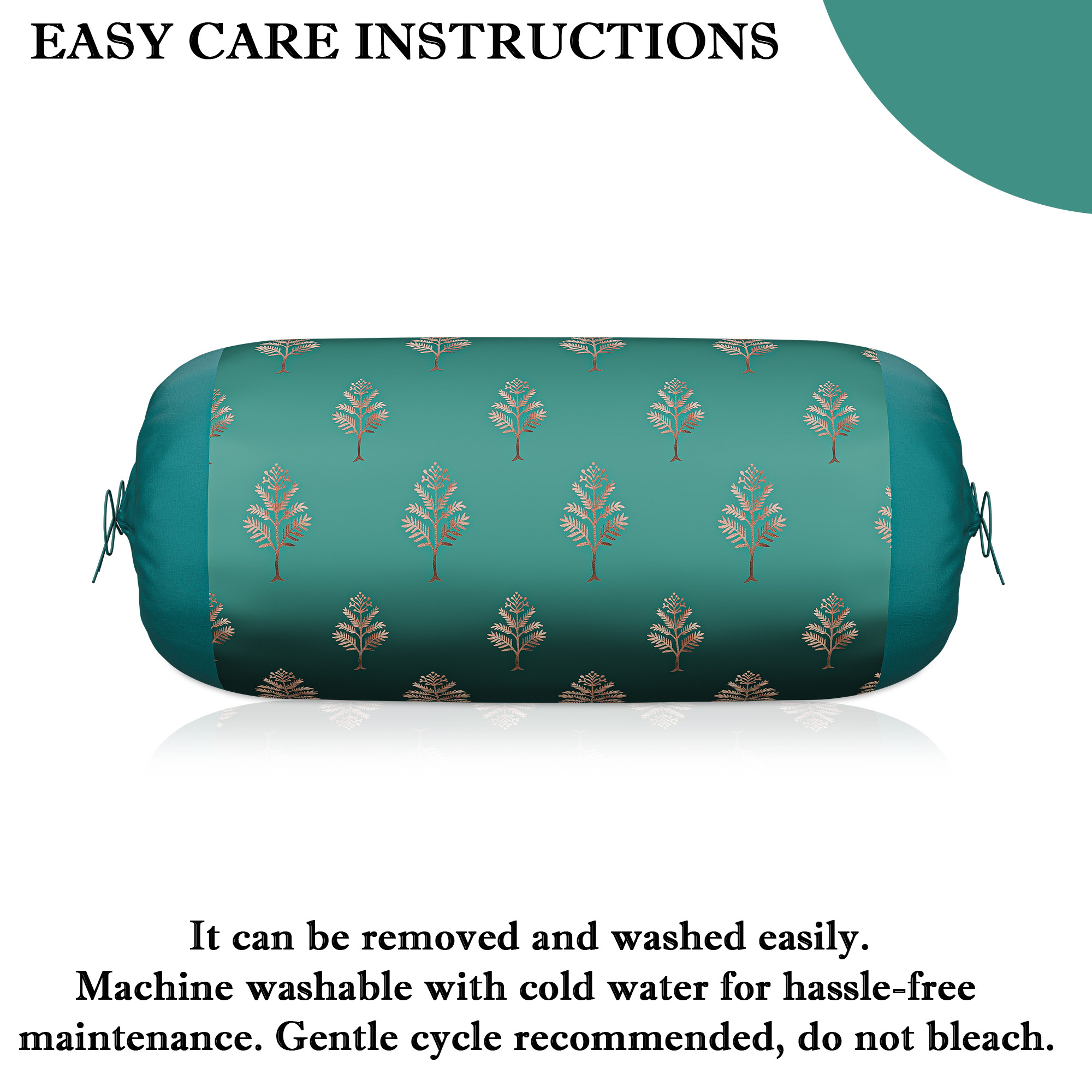 Kuber Industries Polyester Bolster Cover  with Drawstring Closure for Living Room  Diwan and Bedside Round Masand Pillow Cover for Home Decor and Lounge Use  Golden Tree - Green