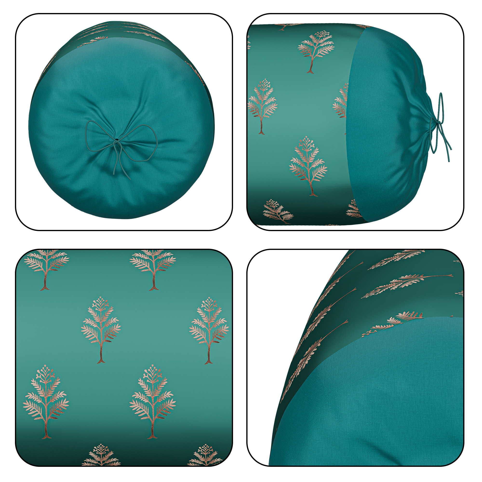Kuber Industries Polyester Bolster Cover Set of 4 with Drawstring Closure for Living Room  Diwan and Bedside Round Masand Pillow Cover for Home Decor and Lounge Use  Golden Tree - Green