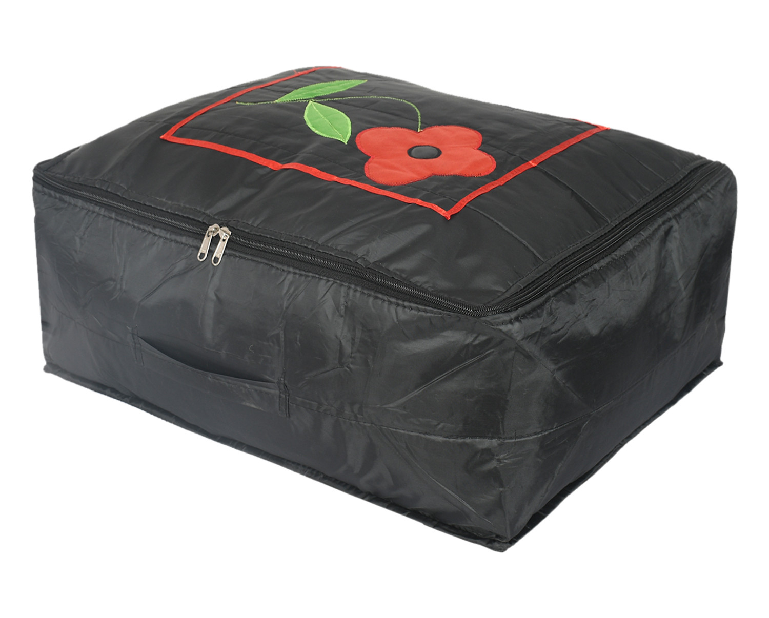 Kuber Industries Polyester Clothes Storage Bag for Travel|Moisture Proof & Foldable|Flower Pattern Wardrobe Organizer Large Size (Black)