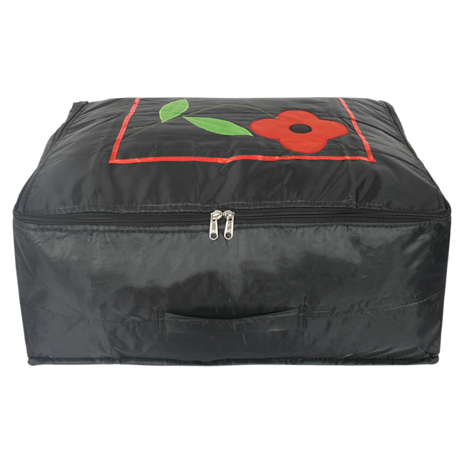 Kuber Industries Polyester Clothes Storage Bag for Travel|Moisture Proof & Foldable|Flower Pattern Wardrobe Organizer Large Size (Black)