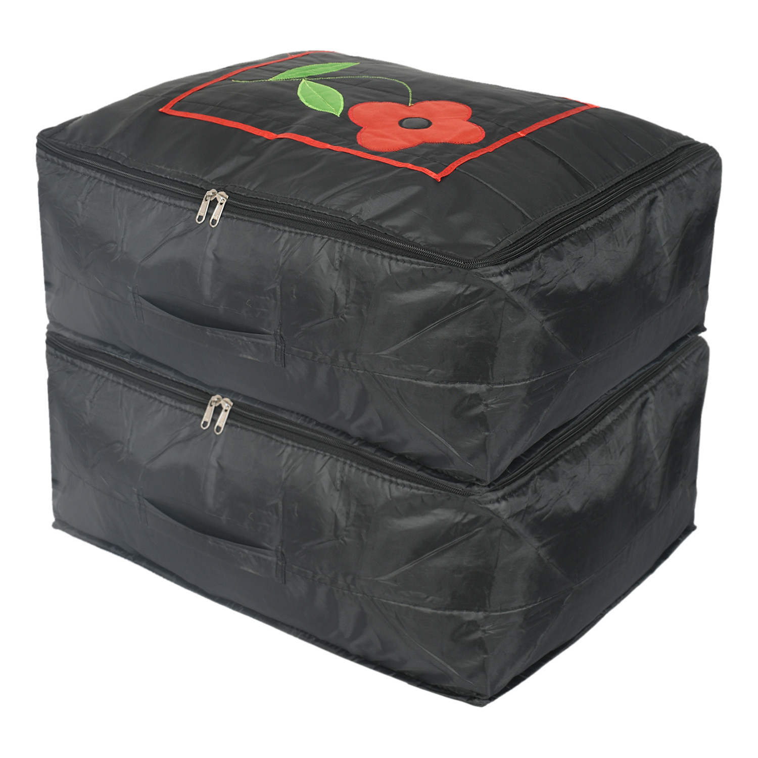 Kuber Industries Polyester Clothes Storage Bag for Travel|Moisture Proof & Foldable|Flower Pattern Wardrobe Organizer Large Size (Black)
