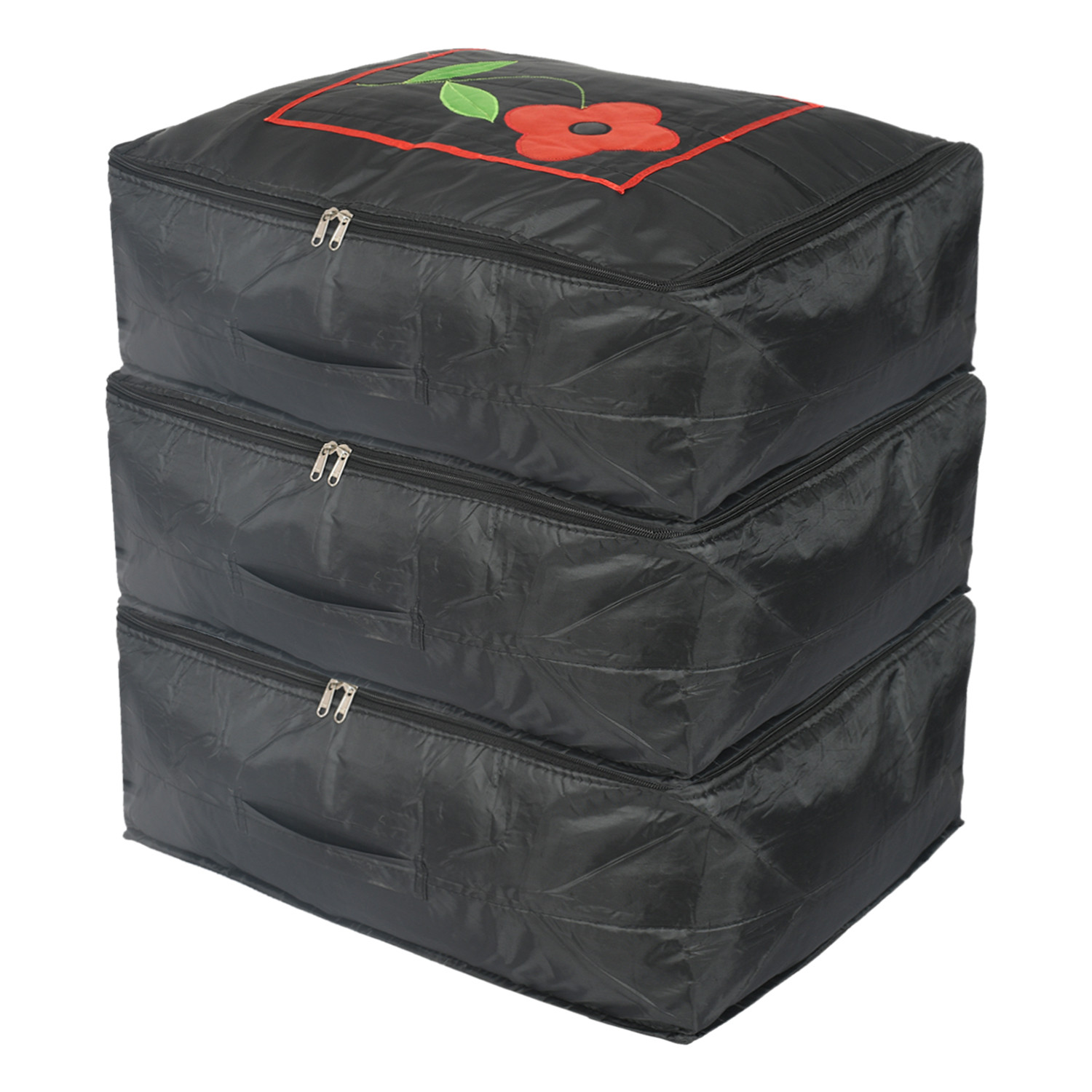Kuber Industries Polyester Clothes Storage Bag for Travel|Moisture Proof & Foldable|Flower Pattern Wardrobe Organizer Large Size (Black)
