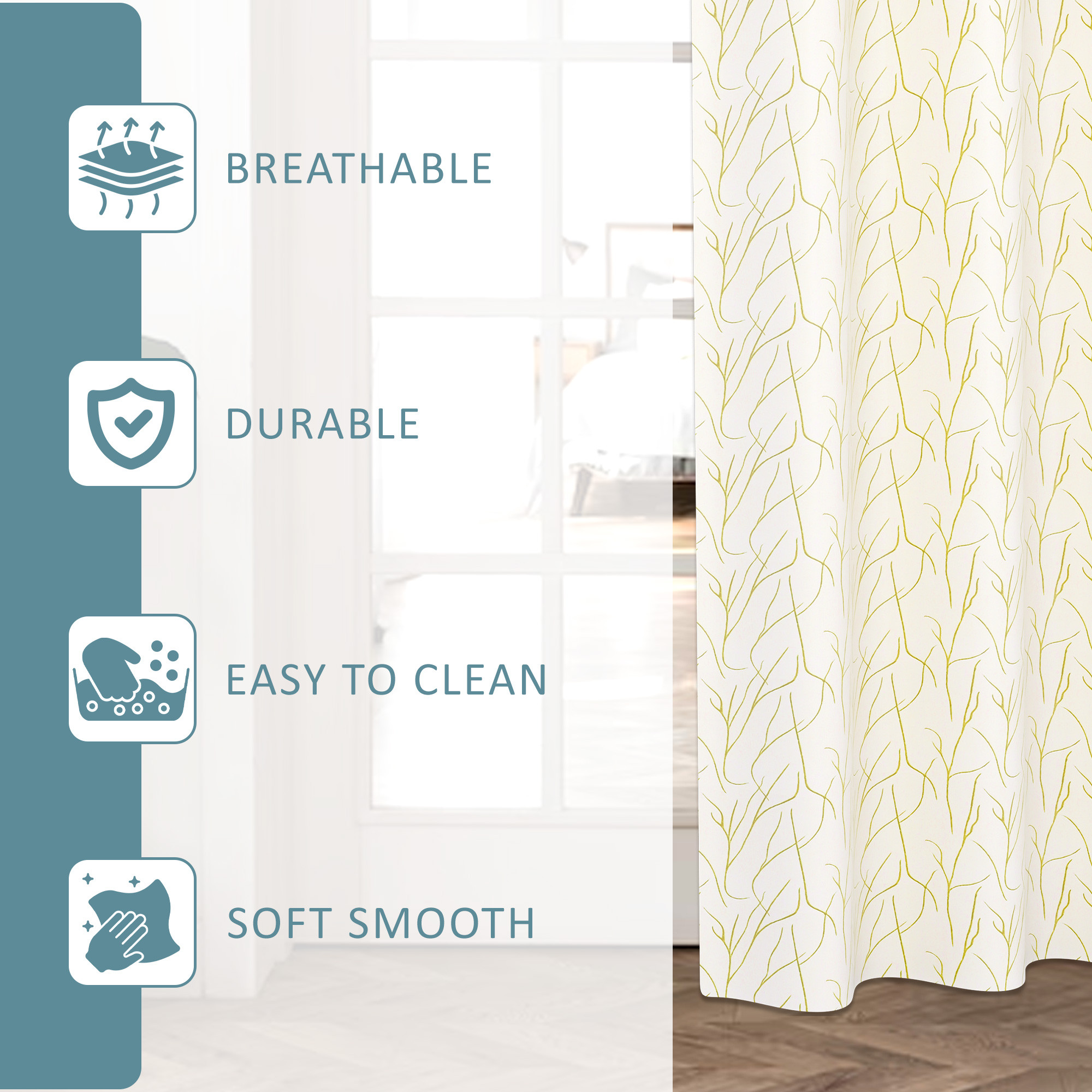 Kuber Industries Polyester Curtains for Door 7 Feet with 8 Grommets  Soft  Fade-Resistant Home Decor Light Filtering Curtain for Living Room and Bedroom  Digital Branches - Cream Golden