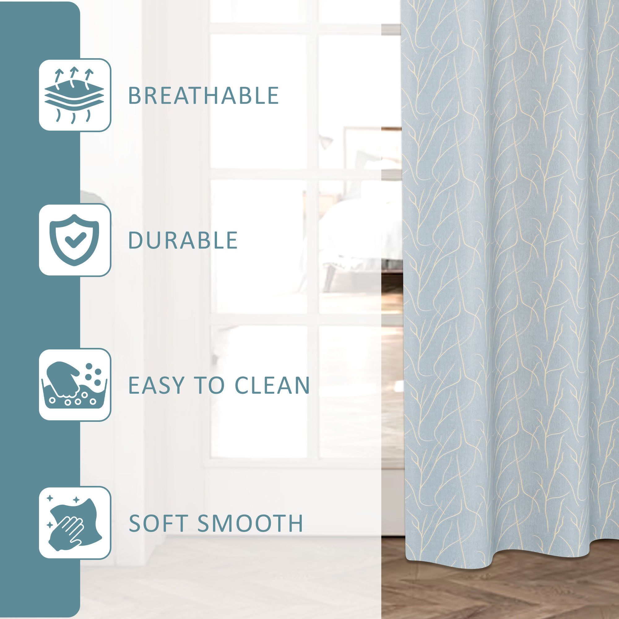Kuber Industries Polyester Curtains for Door 7 Feet with 8 Grommets  Soft  Fade-Resistant Home Decor Light Filtering Curtain for Living Room and Bedroom  Digital Branches - Grey  Golden