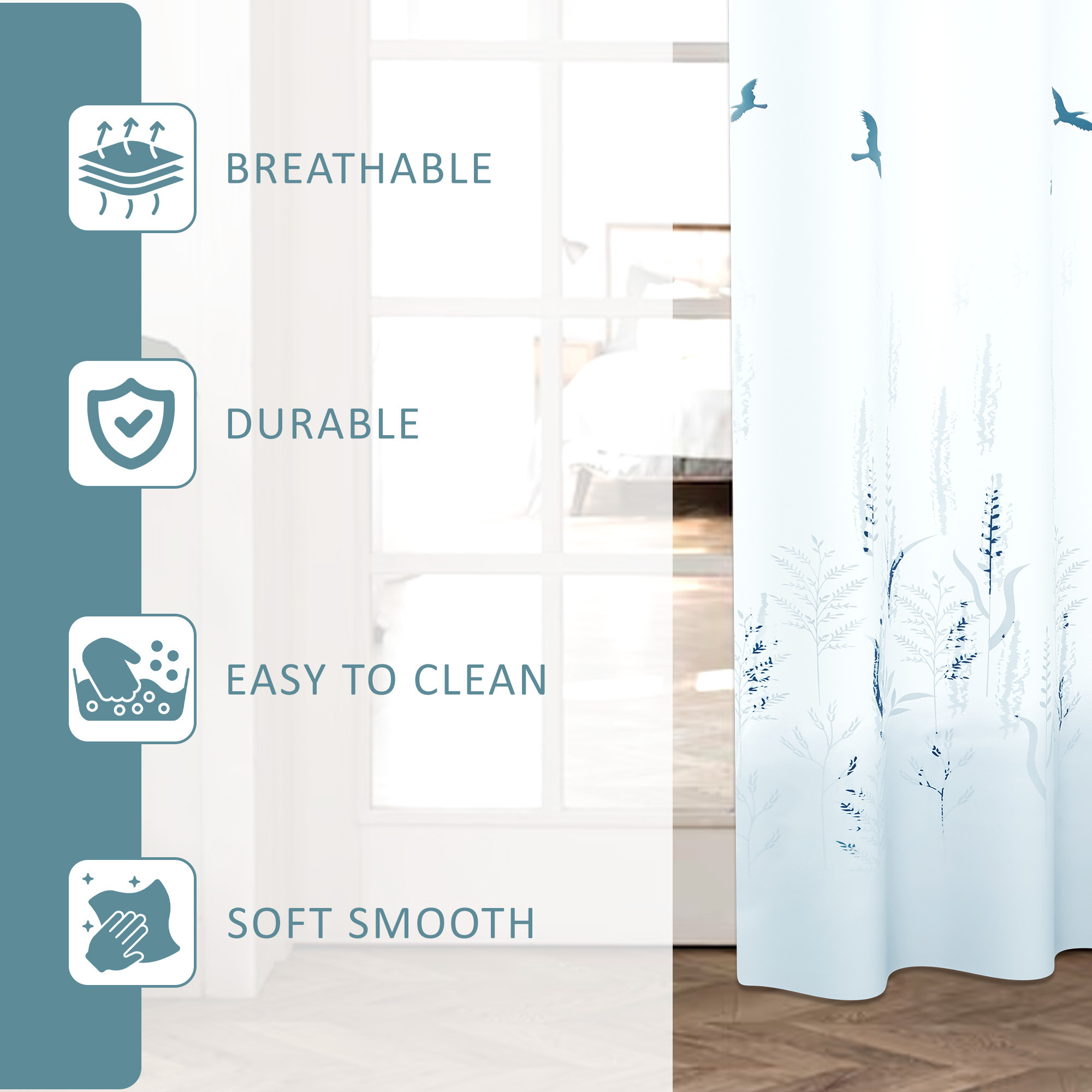 Kuber Industries Polyester Curtains for Door 7 Feet with 8 Grommets  Soft  Fade-Resistant Home Decor Light Filtering Curtain for Living Room and Bedroom  Digital Birds - White  Grey