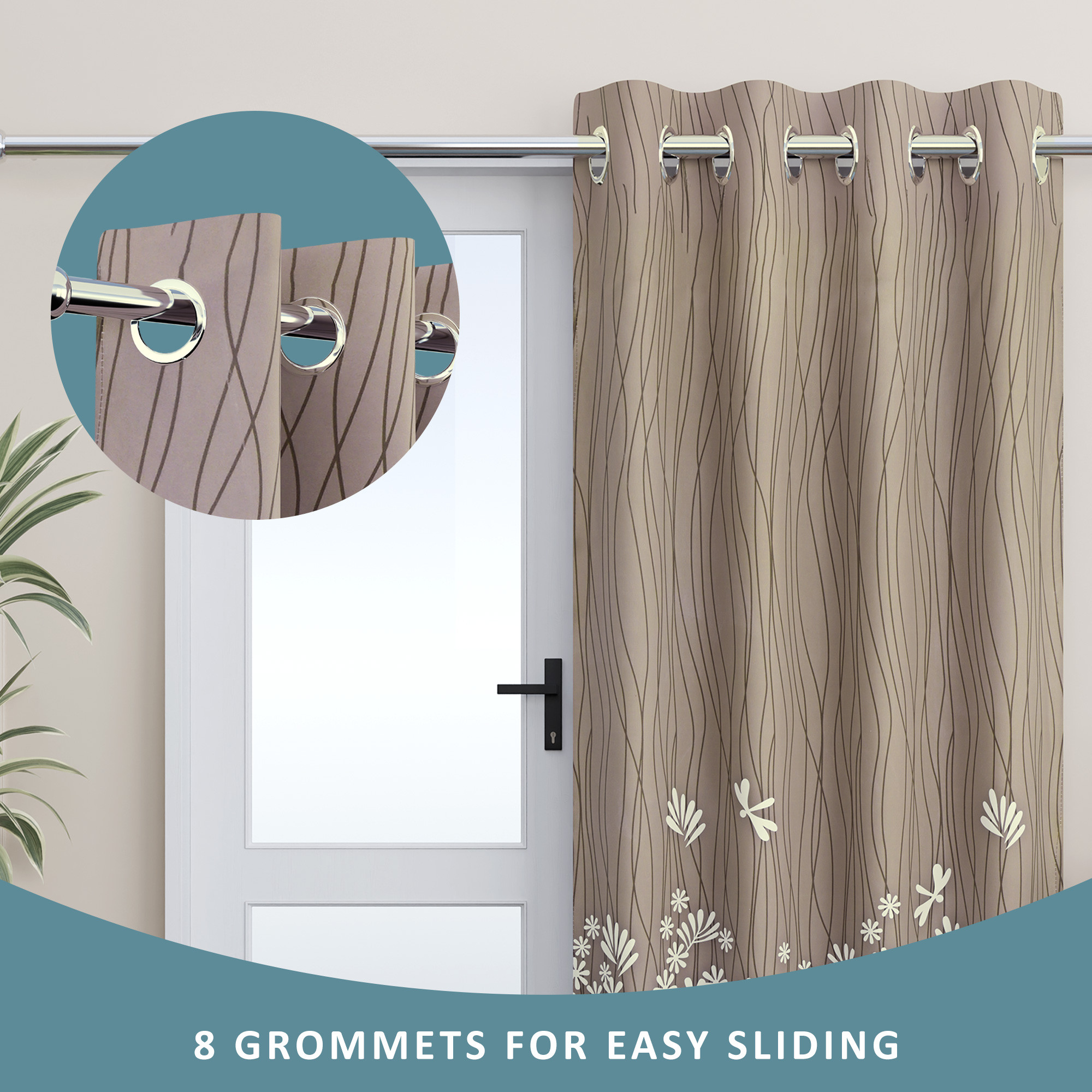 Kuber Industries Polyester Curtains for Door 7 Feet with 8 Grommets  Soft  Fade-Resistant Home Decor Light Filtering Curtain for Living Room and Bedroom  Digital Lining - Cream Brown