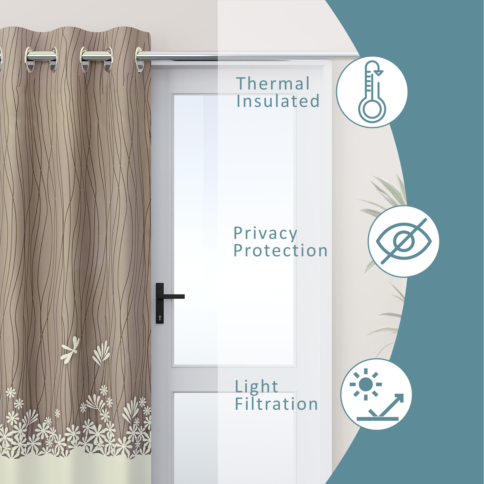 Kuber Industries Polyester Curtains for Door 7 Feet with 8 Grommets  Soft  Fade-Resistant Home Decor Light Filtering Curtain for Living Room and Bedroom  Digital Lining - Cream Brown