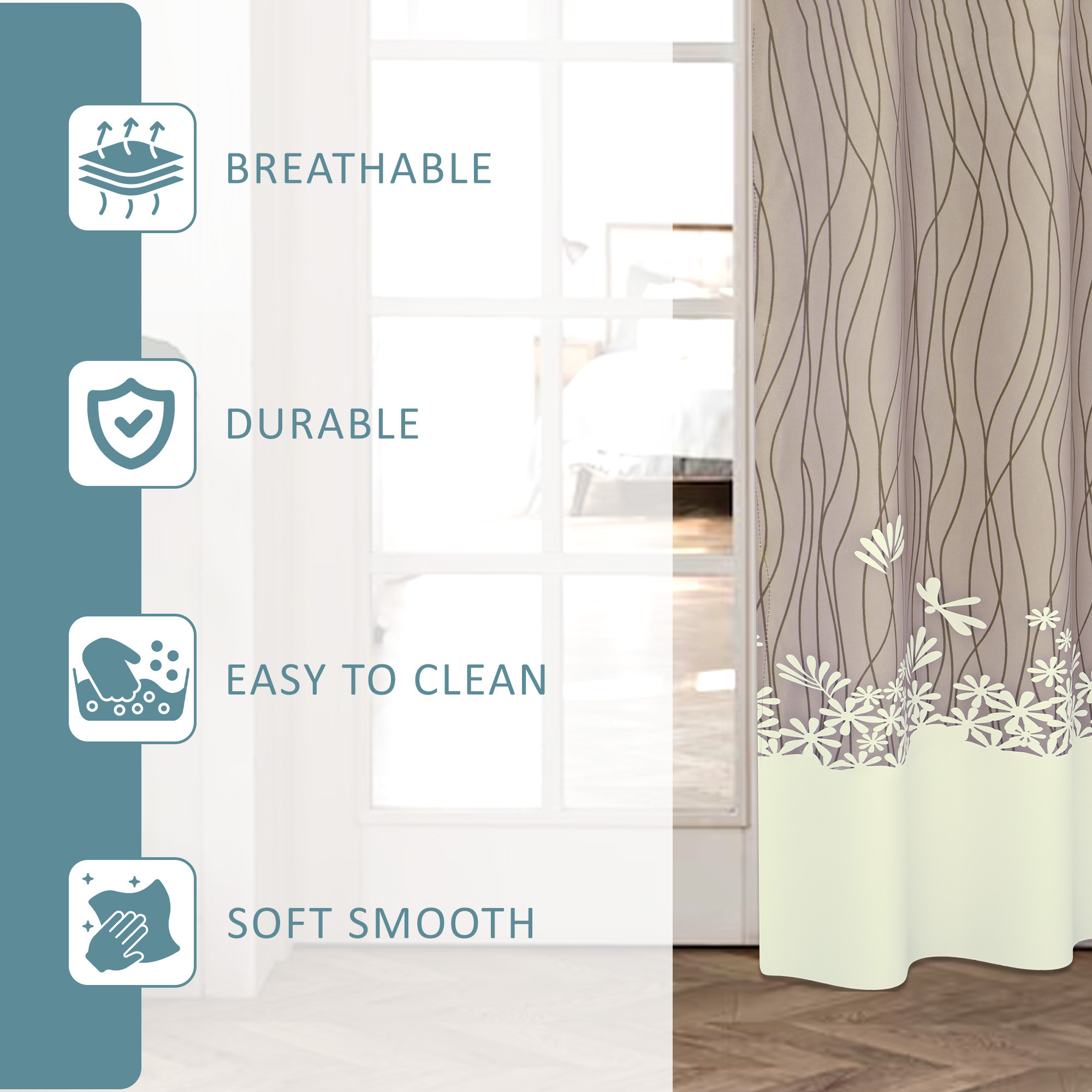 Kuber Industries Polyester Curtains for Door 7 Feet with 8 Grommets  Soft  Fade-Resistant Home Decor Light Filtering Curtain for Living Room and Bedroom  Digital Lining - Cream Brown