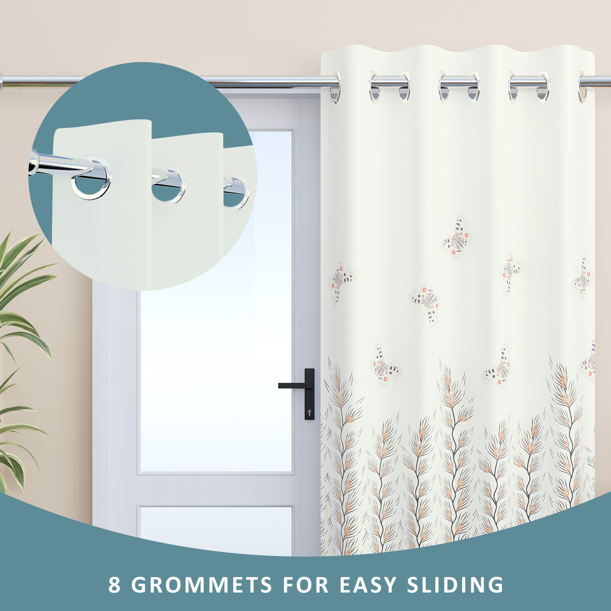 Kuber Industries Polyester Curtains for Door 7 Feet with 8 Grommets  Soft  Fade-Resistant Home Decor Light Filtering Curtain for Living Room and Bedroom  Digital Butterfly - White