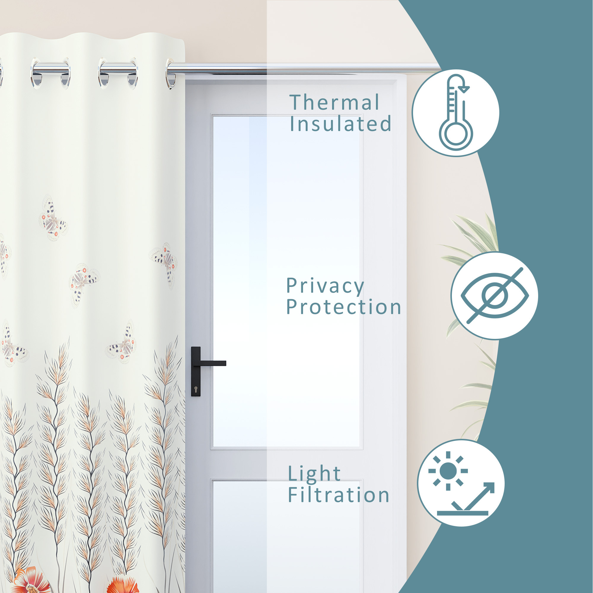Kuber Industries Polyester Curtains for Door 7 Feet with 8 Grommets  Soft  Fade-Resistant Home Decor Light Filtering Curtain for Living Room and Bedroom  Digital Butterfly - White