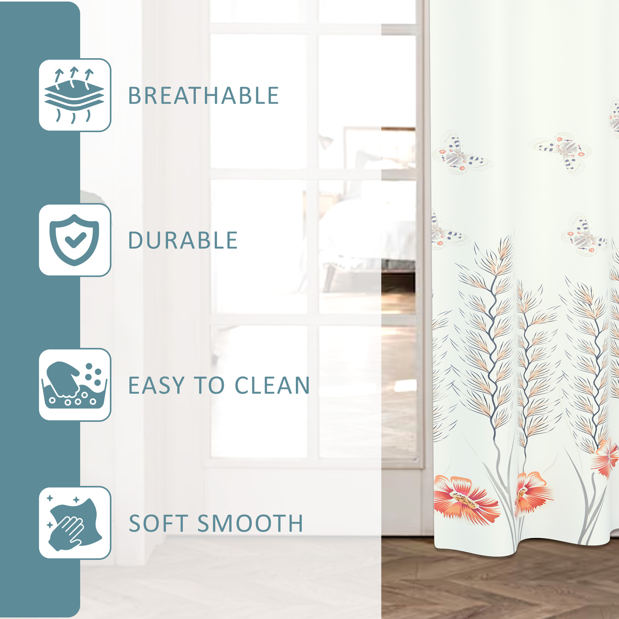 Kuber Industries Polyester Curtains for Door 7 Feet with 8 Grommets  Soft  Fade-Resistant Home Decor Light Filtering Curtain for Living Room and Bedroom  Digital Butterfly - White