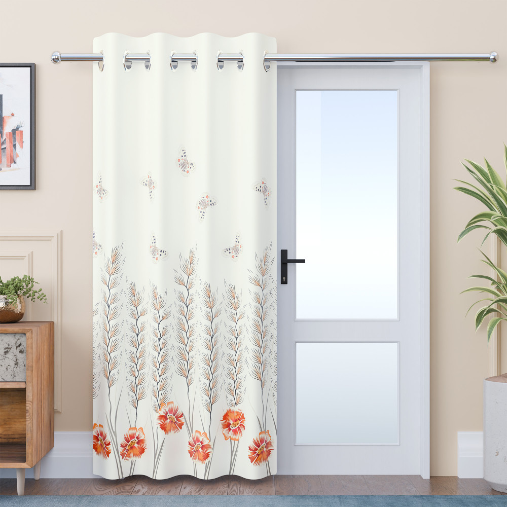 Image of Polyester Curtains for Door 7 Feet with 8 Grommets | Soft & Fade-Resistant Home Decor Light Filtering Curtain for Living Room and Bedroom | Digital Butterfly - White