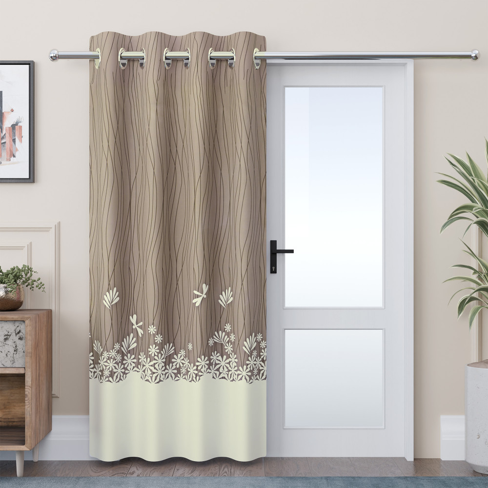 Image of Polyester Curtains for Door 7 Feet with 8 Grommets | Soft & Fade-Resistant Home Decor Light Filtering Curtain for Living Room and Bedroom | Digital Lining - Cream Brown