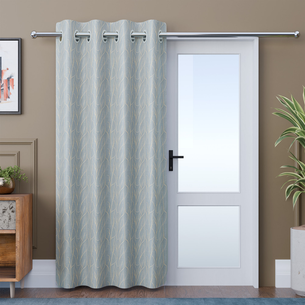 Image of Polyester Curtains for Door 7 Feet with 8 Grommets | Soft & Fade-Resistant Home Decor Light Filtering Curtain for Living Room and Bedroom | Digital Branches - Grey & Golden