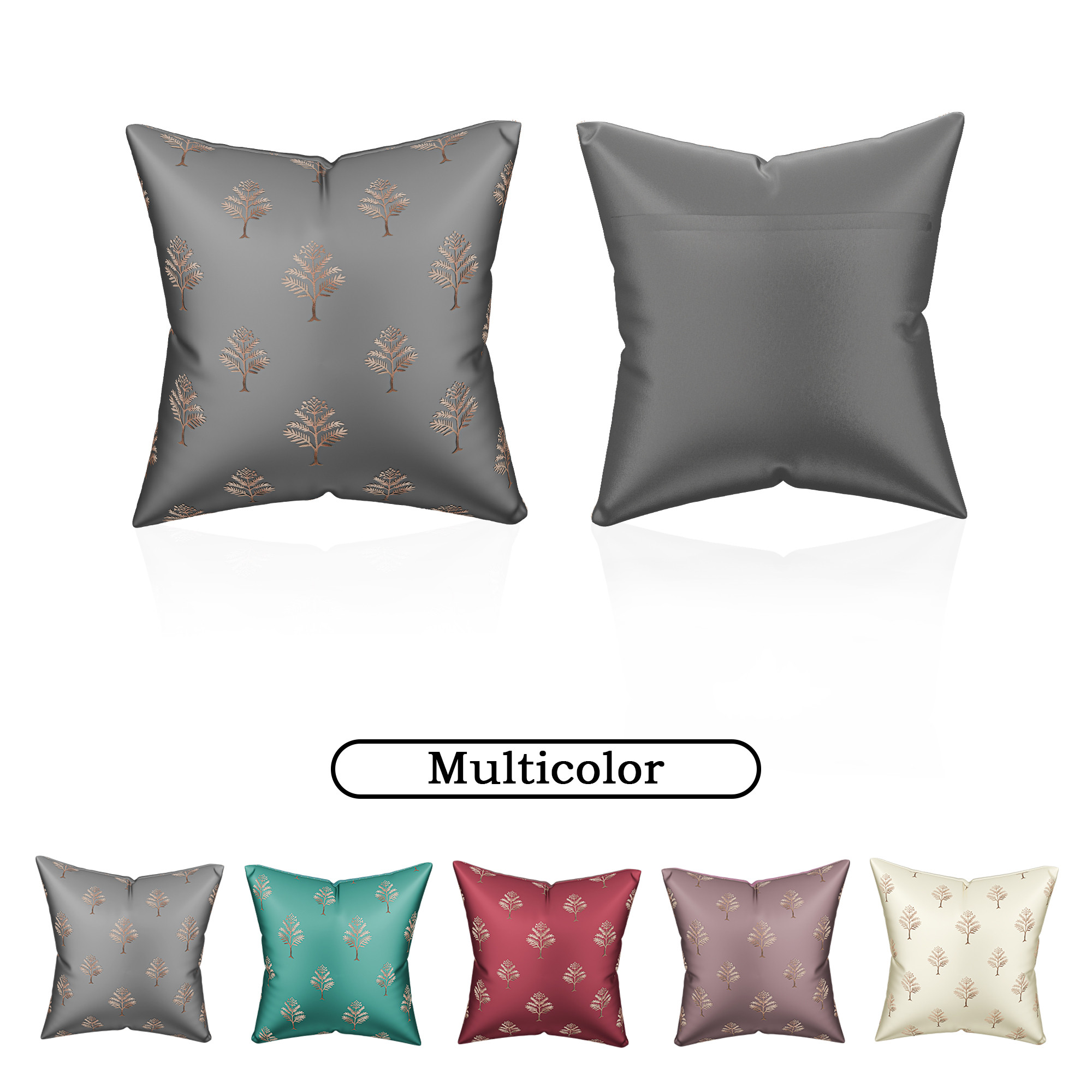Kuber Industries Polyester Cushion Cover 16 Inch x 16 Inch Set of 5 with Zip Closure  Decorative Throw Pillow Square Cushion Cover for Sofa Set Bedroom and Living Room  Golden Tree - Multicolor