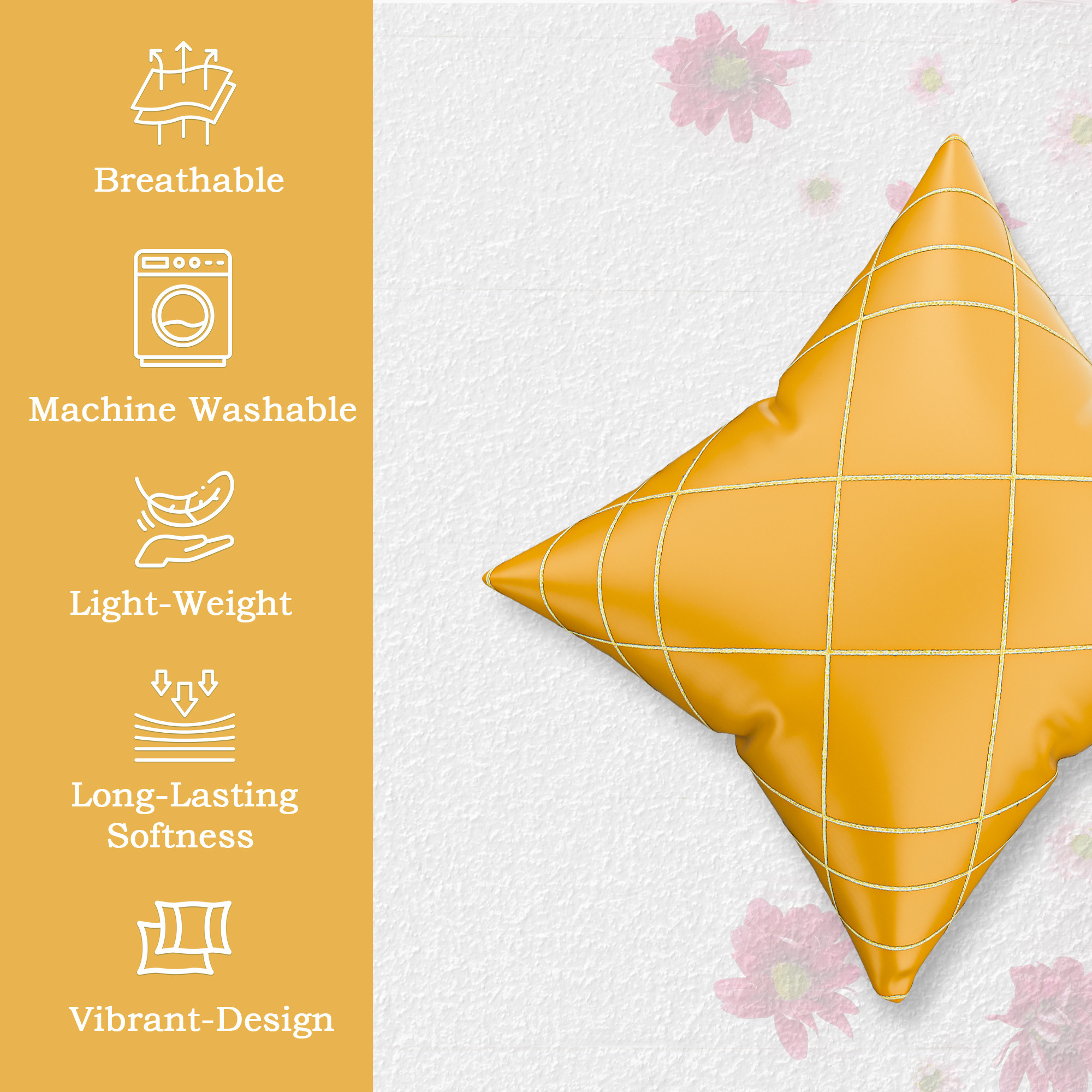 Kuber Industries Polyester Cushion Cover 16 Inch x 16 Inch Set of 5 with Zip Closure  Decorative Throw Pillow Cushion Cover for Sofa Set Bedroom and Living Room  9 Box Check - Yellow