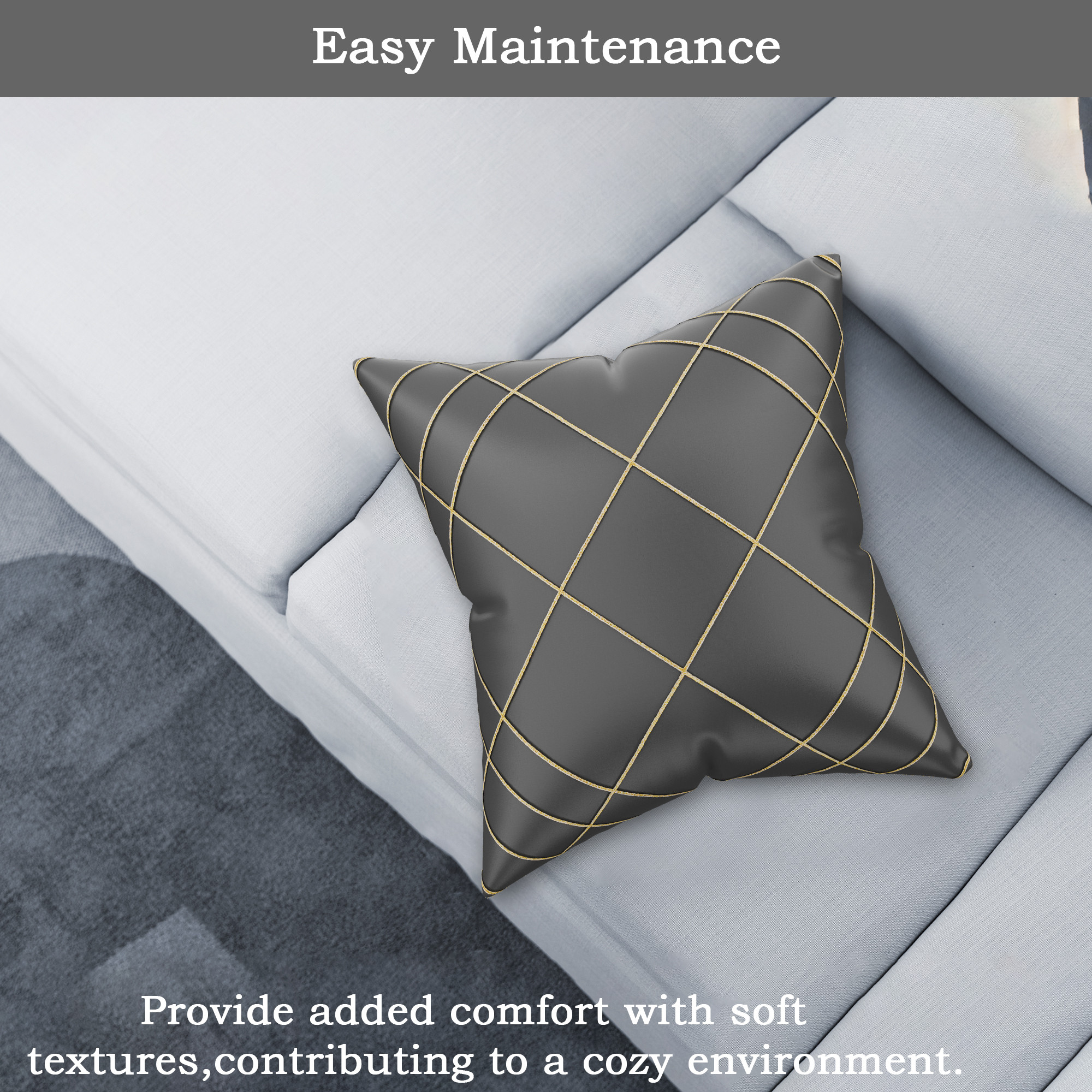 Kuber Industries Polyester Cushion Cover 16 Inch x 16 Inch Set of 5 with Zip Closure  Decorative Throw Pillow Cushion Cover for Sofa Set Bedroom and Living Room  9 Box Check - Grey