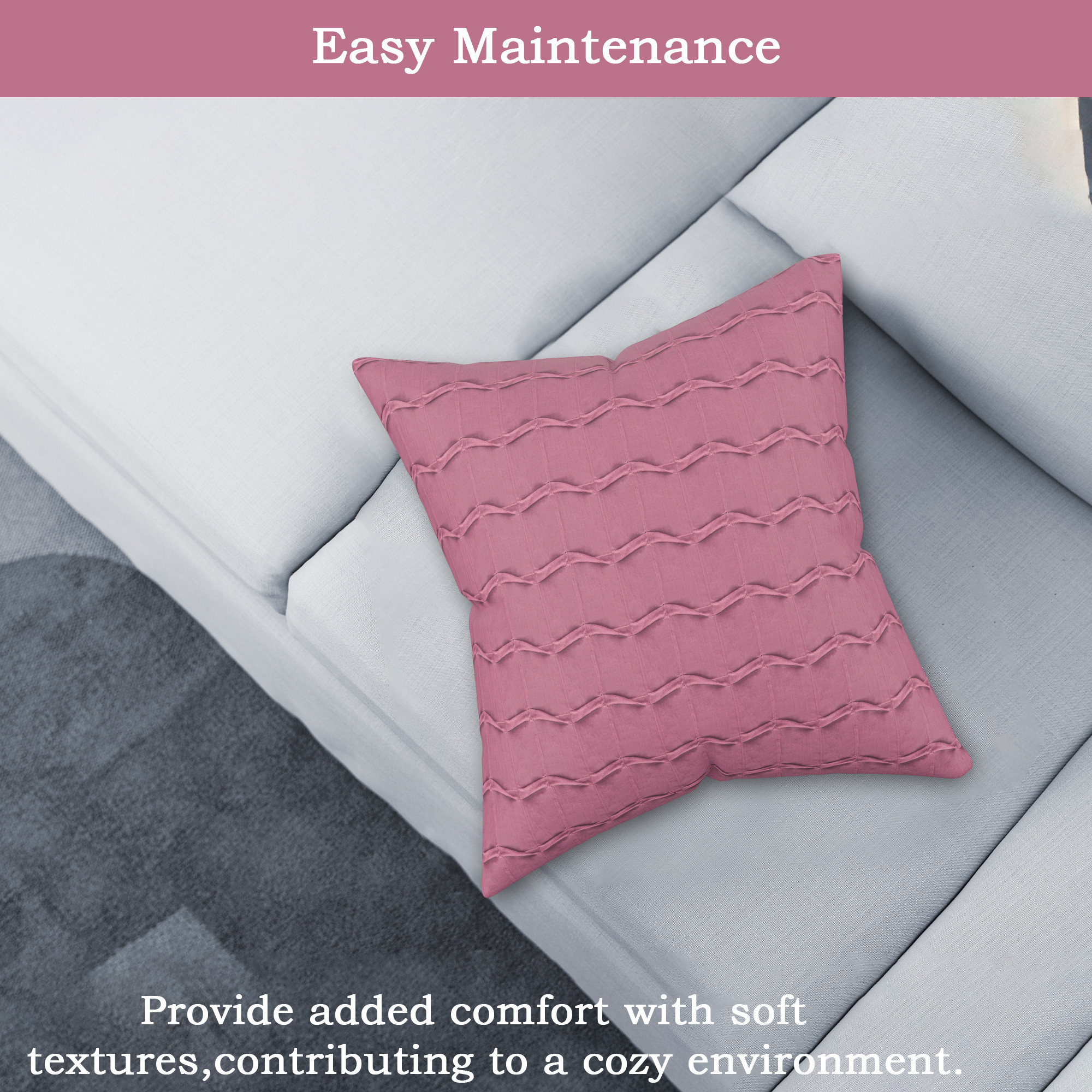 Kuber Industries Polyester Cushion Cover 16 Inch x 16 Inch Set of 5 with Zip Closure  Decorative Throw Pillow Cushion Cover for Sofa Set Bedroom and Living Room  7 Wave - Onion Pink