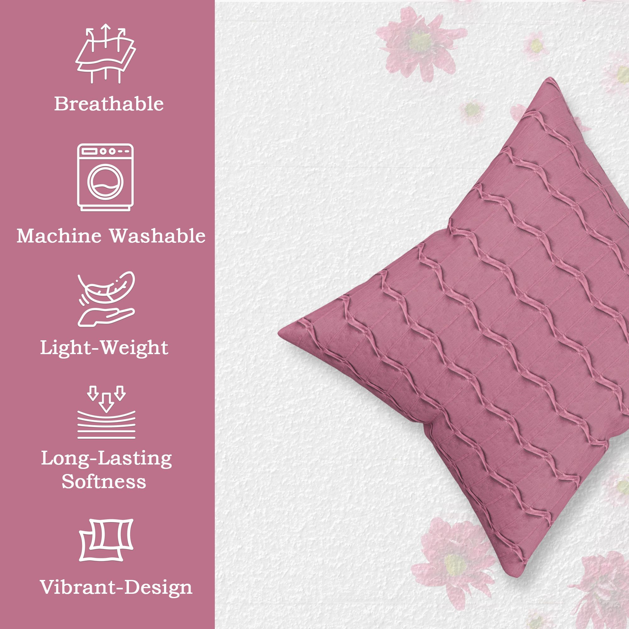 Kuber Industries Polyester Cushion Cover 16 Inch x 16 Inch Set of 5 with Zip Closure  Decorative Throw Pillow Cushion Cover for Sofa Set Bedroom and Living Room  7 Wave - Onion Pink