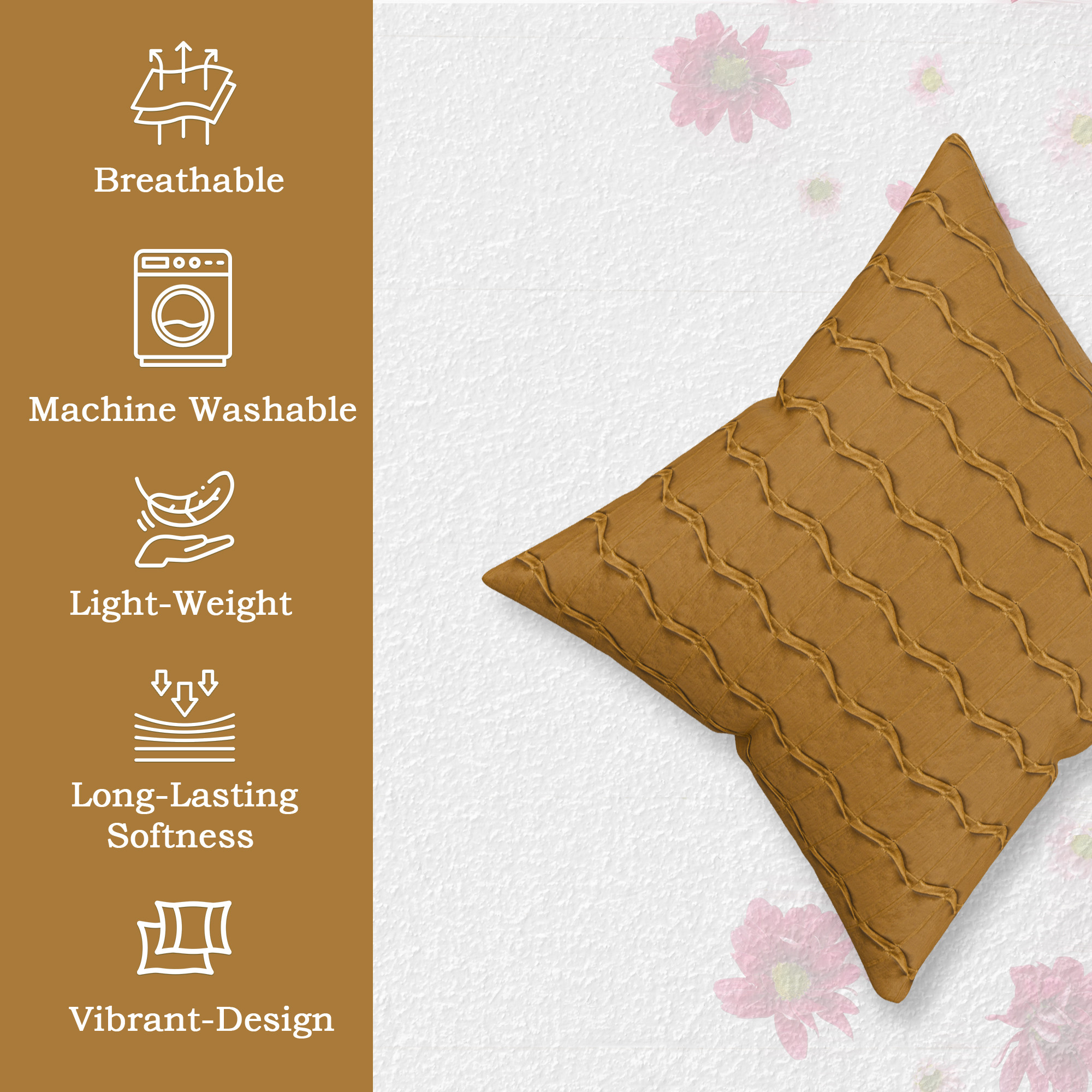 Kuber Industries Polyester Cushion Cover 16 Inch x 16 Inch Set of 5 with Zip Closure  Decorative Throw Pillow Cushion Cover for Sofa Set Bedroom and Living Room  7 Wave - Light Coffee