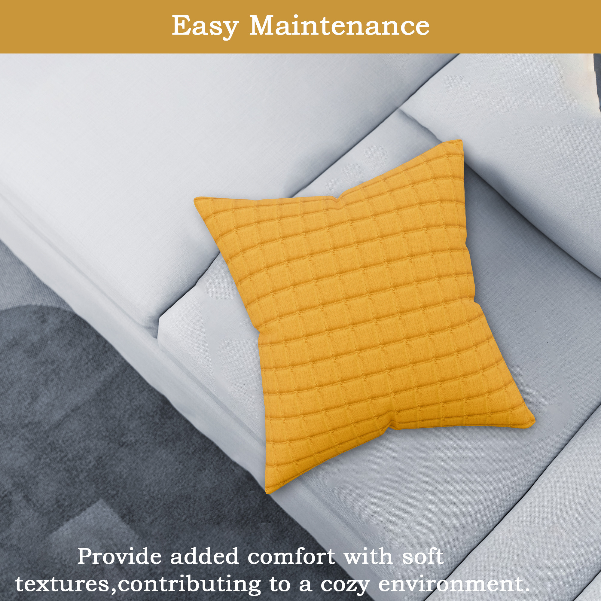 Kuber Industries Polyester Cushion Cover 16 Inch x 16 Inch Set of 5 with Zip Closure  Decorative Throw Pillow Cushion Cover for Sofa Set Bedroom and Living Room  Plain Check Quilted - Mustard