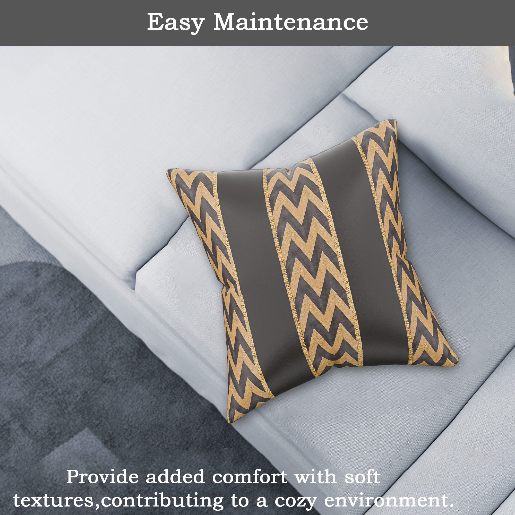 Kuber Industries Polyester Cushion Cover 16 Inch x 16 Inch Set of 5 with Zip Closure  Decorative Throw Pillow Cushion Cover for Sofa Set Bedroom and Living Room  Zig Zag 3 Stripe - Grey