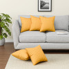 Polyester Cushion Cover 16 Inch x 16 Inch Set of 5 with Zip Closure | Decorative Throw Pillow Cushion Cover for Sofa Set, Bedroom and Living Room | Plain Check Quilted - Mustard