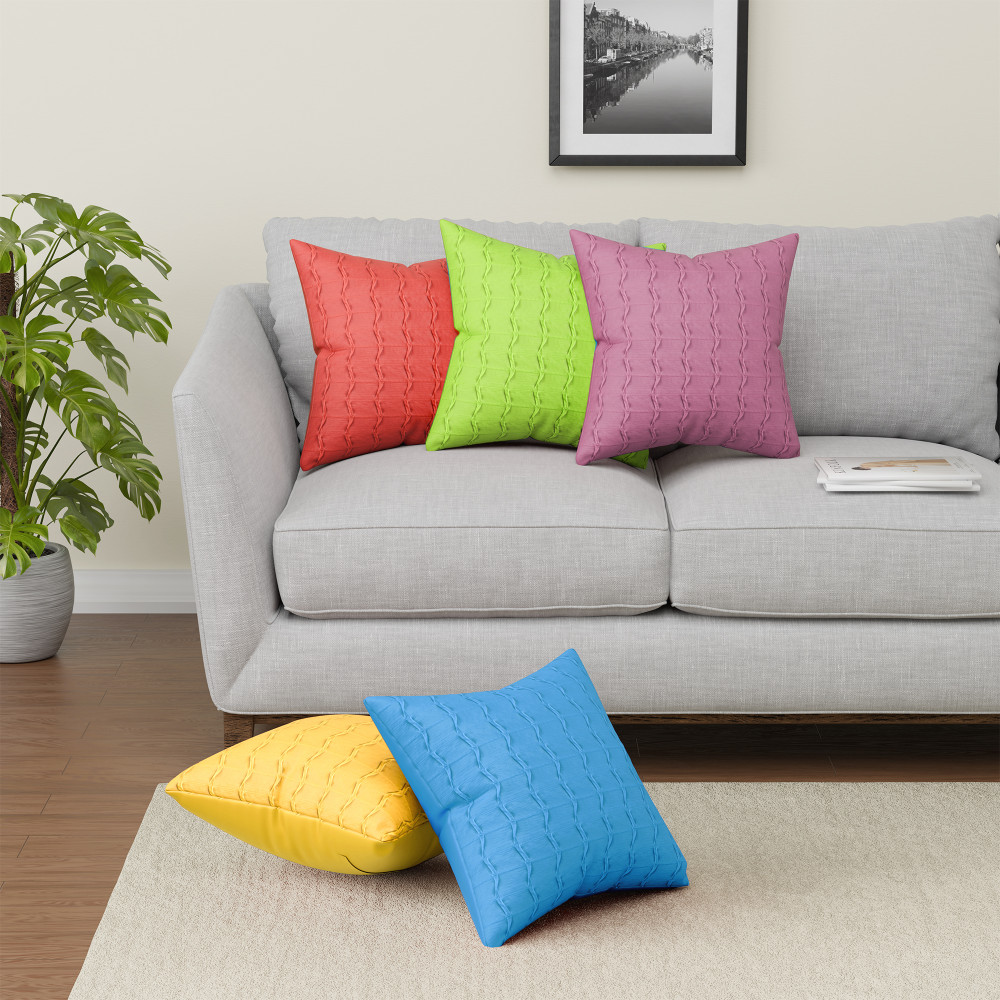 Image of Polyester Cushion Cover 16 Inch x 16 Inch Set of 5 with Zip Closure | Decorative Throw Pillow Cushion Cover for Sofa Set, Bedroom and Living Room | 7 Wave - Multicolor