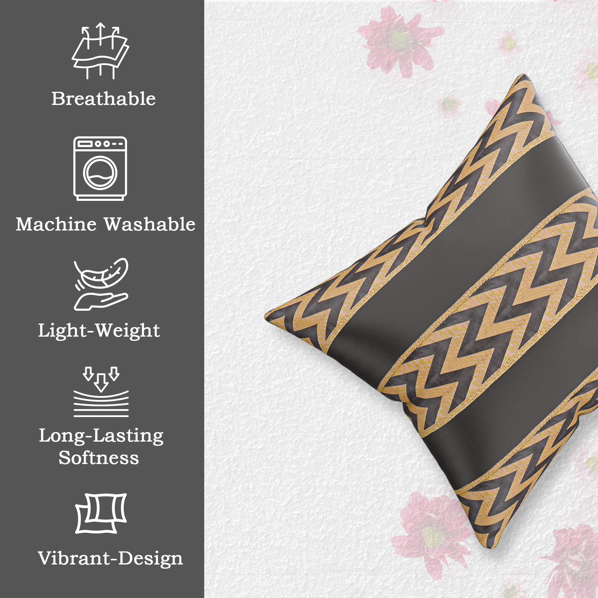 Kuber Industries Polyester Cushion Cover 24 Inch x 24 Inch Set of 2 with Zip Closure  Decorative Throw Pillow Cushion Cover for Sofa Set Bedroom and Living Room  Zig Zag 3 Stripe - Grey