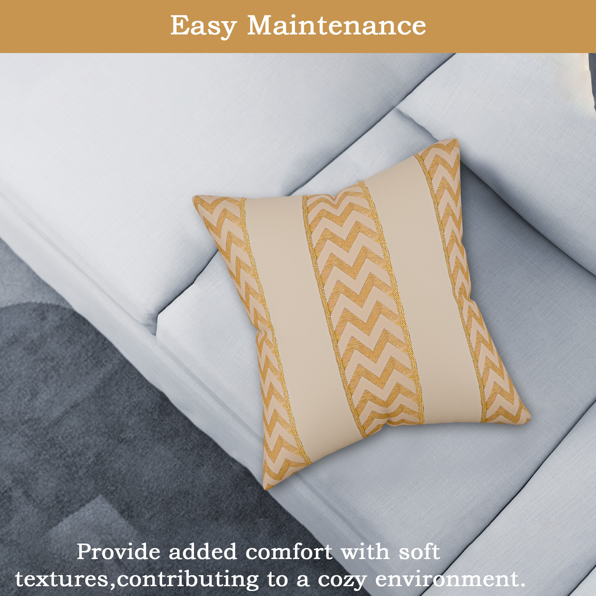 Kuber Industries Polyester Cushion Cover 24 Inch x 24 Inch Set of 2 with Zip Closure  Decorative Throw Pillow Cushion Cover for Sofa Set Bedroom and Living Room  Zig Zag 3 Stripe - Cream