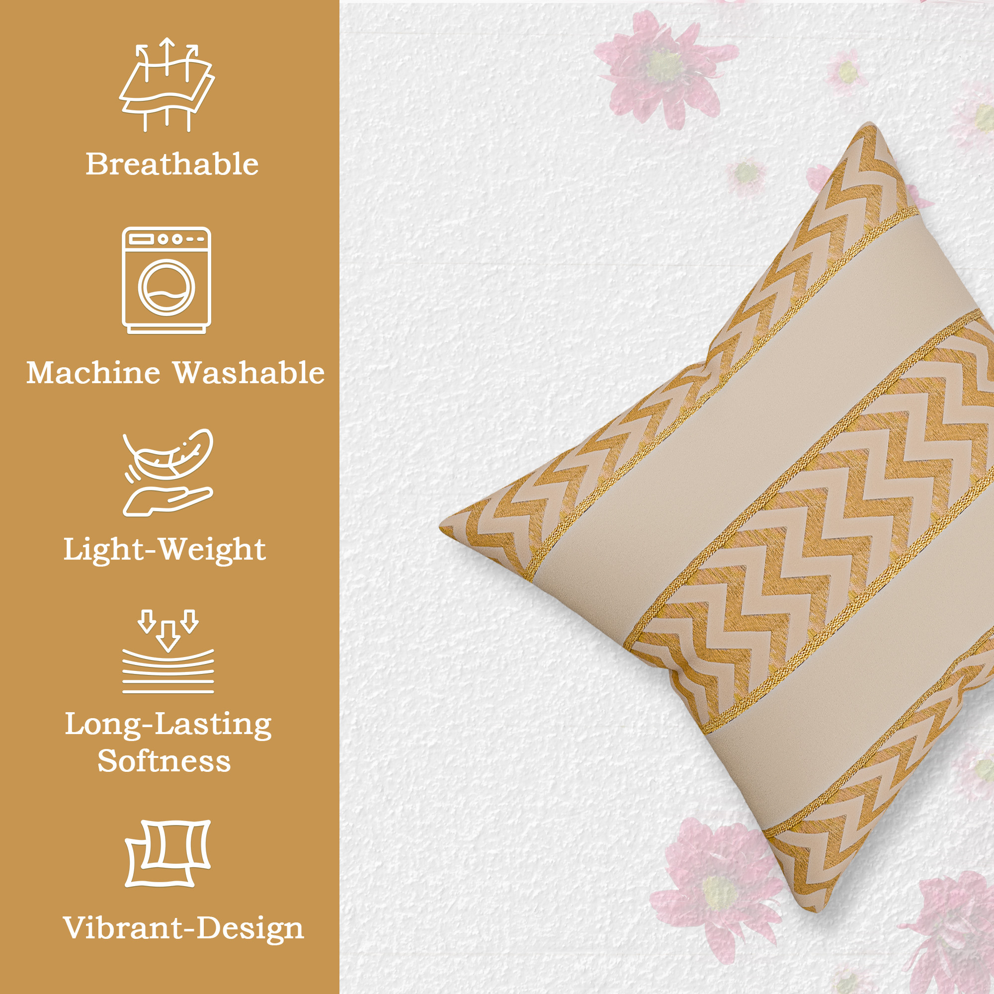 Kuber Industries Polyester Cushion Cover 24 Inch x 24 Inch Set of 2 with Zip Closure  Decorative Throw Pillow Cushion Cover for Sofa Set Bedroom and Living Room  Zig Zag 3 Stripe - Cream